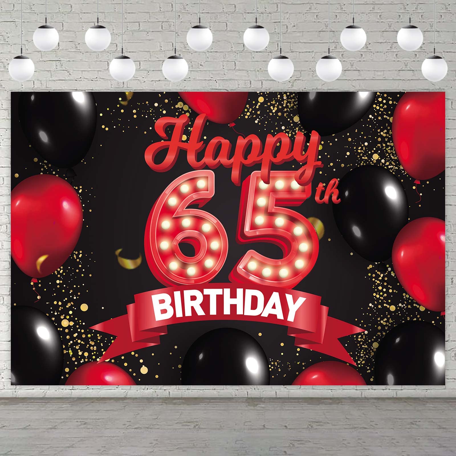 Happy 65Th Birthday Red And Black Banner Backdrop Decorations Balloons Theme Decor For Girls Women Princess 65 Years Old Birthda