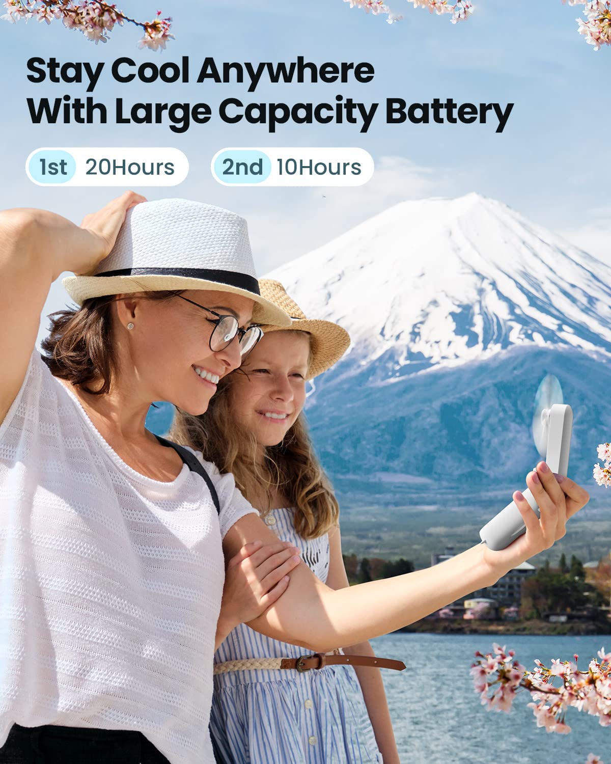 Gaiatop Portable Foldable Small Fan, Mini Hand Held Fan With Usb Rechargeable 2000Mah Battery, Eyelash Fan For Girls, Travel For