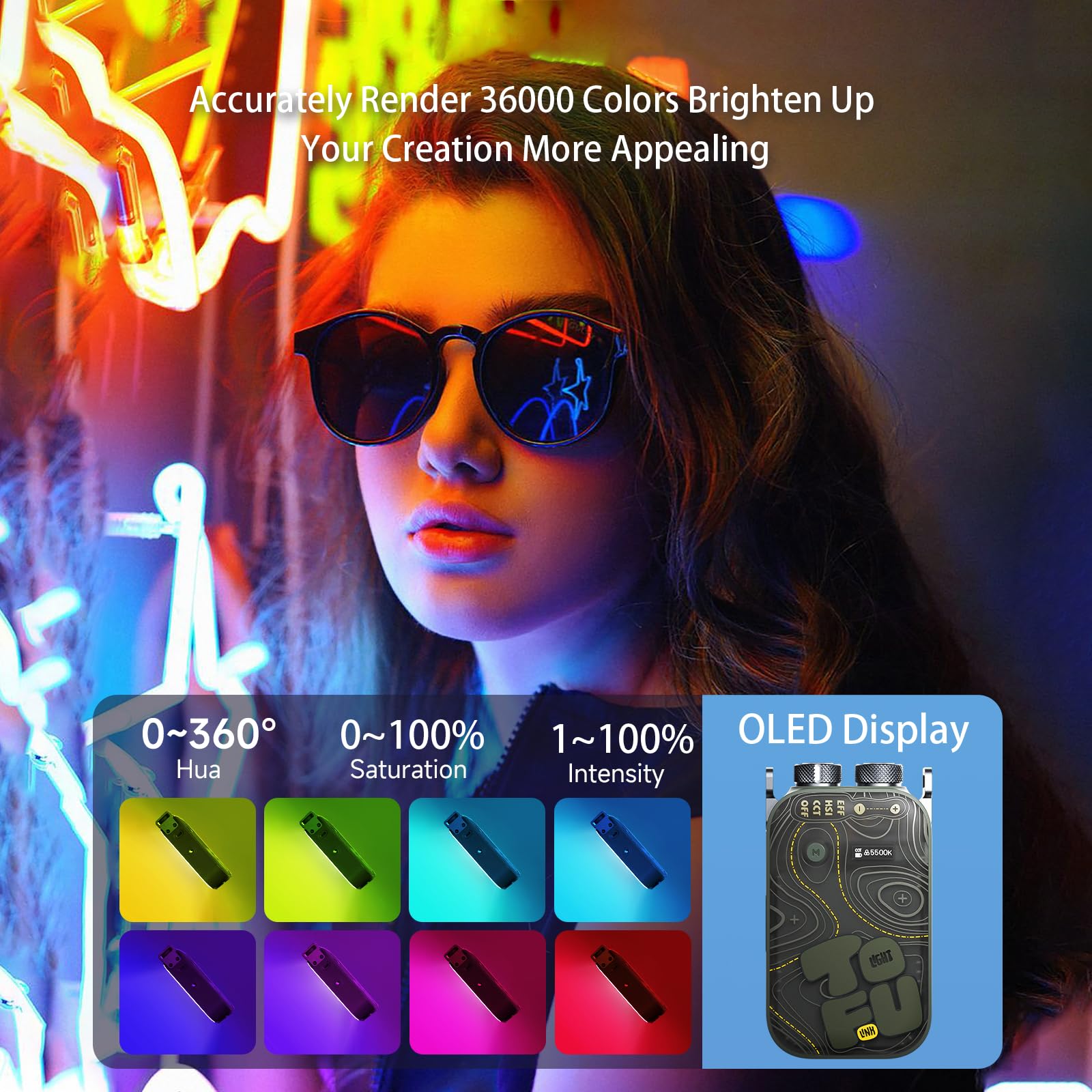 Photoolex Tofu Bro Rgb Video Light, 7500Mah 600 Minutes Portable Camera Light 12W Output Power, Led Video Light Panel, 2500 9900