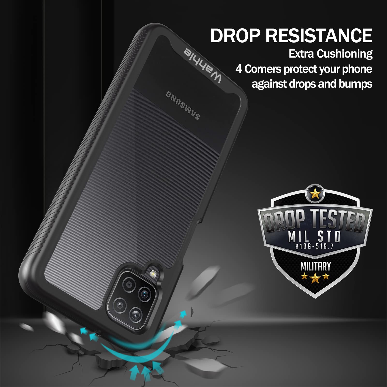 Wahhle Compatible With Samsung Galaxy A12 Case, Built In Screen Protector Full Body Shockproof Slim Fit Bumper Protective Phone