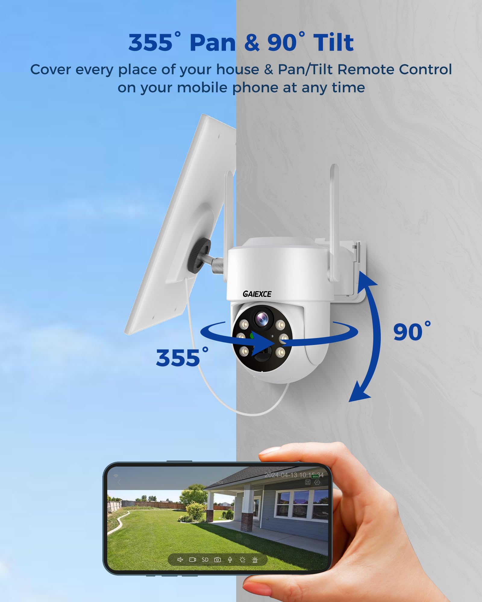 4Mp Solar Security Cameras Wireless Outdoor, 100% Wire Free, Battery Powered Camera, 360 View, Pan & Tilt, Pir Motion Detection,