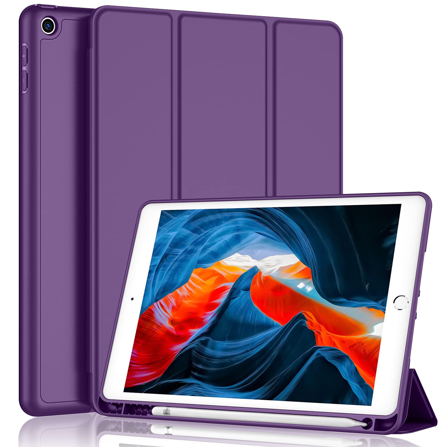 Imieet Ipad 9Th Generation Case 2021/Ipad 8Th Generation Case 2020 10.2 Inch With Pencil Holder, Ipad 7Th Gen 2019 Case With Soft Baby Skin Silicone Back, Auto Wake/Sleep Cover (Dark Purple)