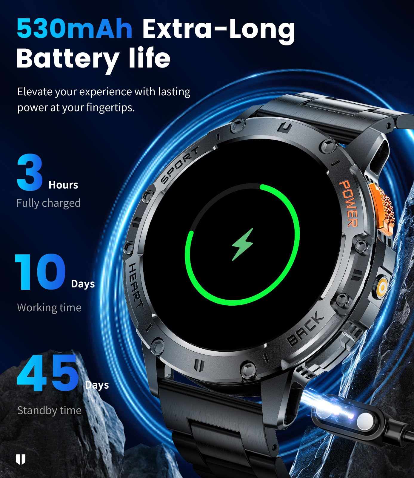 Military Smart Watches For Men(Answer/Make Calls) With Led Flashlight,530Mah Large Battery,1.43 Amoled Heart Rate/Sleep Monitor
