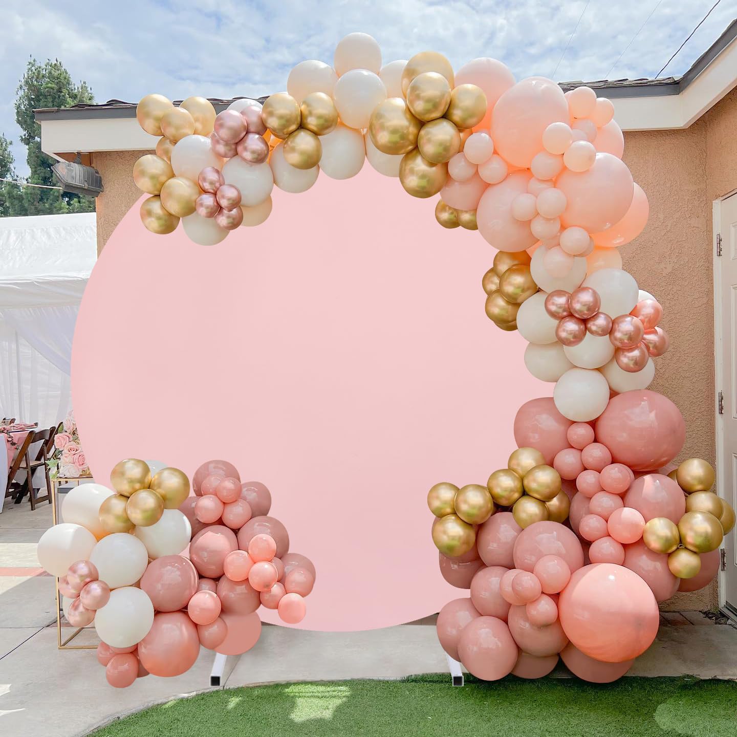 Light Peach Round Backdrop Cover 7.2X7.2Ft Light Peach Circle Birthday Photo Photography Background For Party Baby Shower Weddin