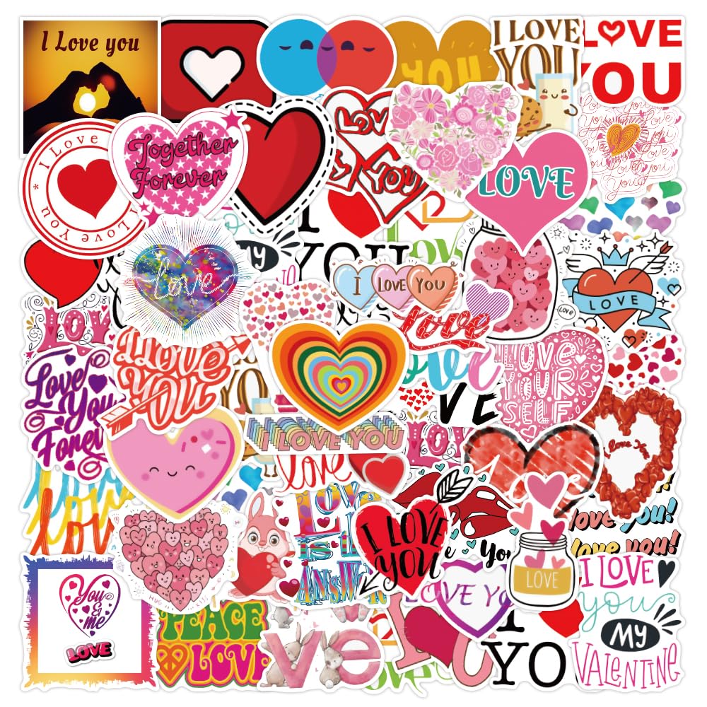 50Pcs Cute Love Stickers For Kids Teens, Valentine'S Day Stickers For Couple Girlfriend Boyfriend, Waterproof Heart Stickers For