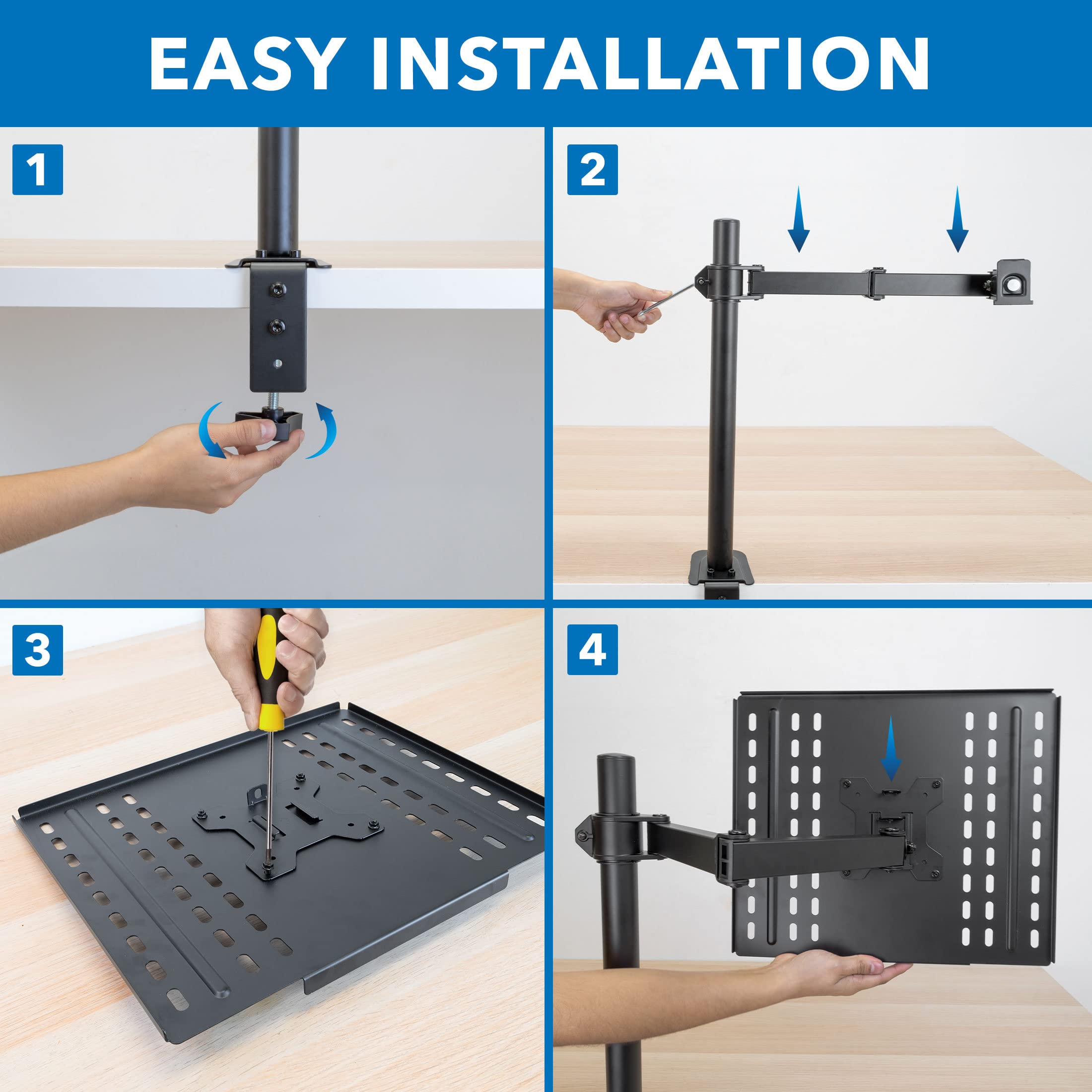 Mount It! Laptop Desk Mount, Fully Adjustable Ergonomic Laptop Arm with Vented Tray, Cable Management, Clamp and Grommet Base, Fits Laptops up to 17 Inches, Black