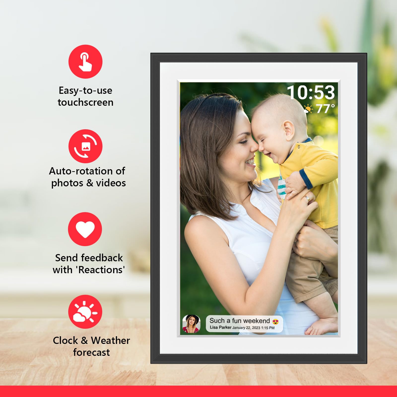 32Gb Frameo 10.1 Inch Smart Wifi Digital Photo Frame 1280X800 Ips Lcd Touch Screen, Auto Rotate Portrait And Landscape, Share Mo