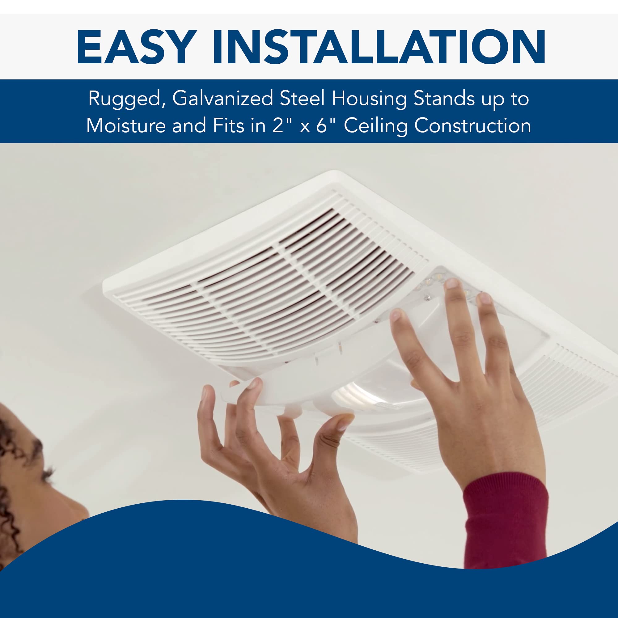 Broan Nutone Bhfled80 Powerheat Bathroom Exhaust Fan, Heater, And Led Light Combination, 80 Cfm