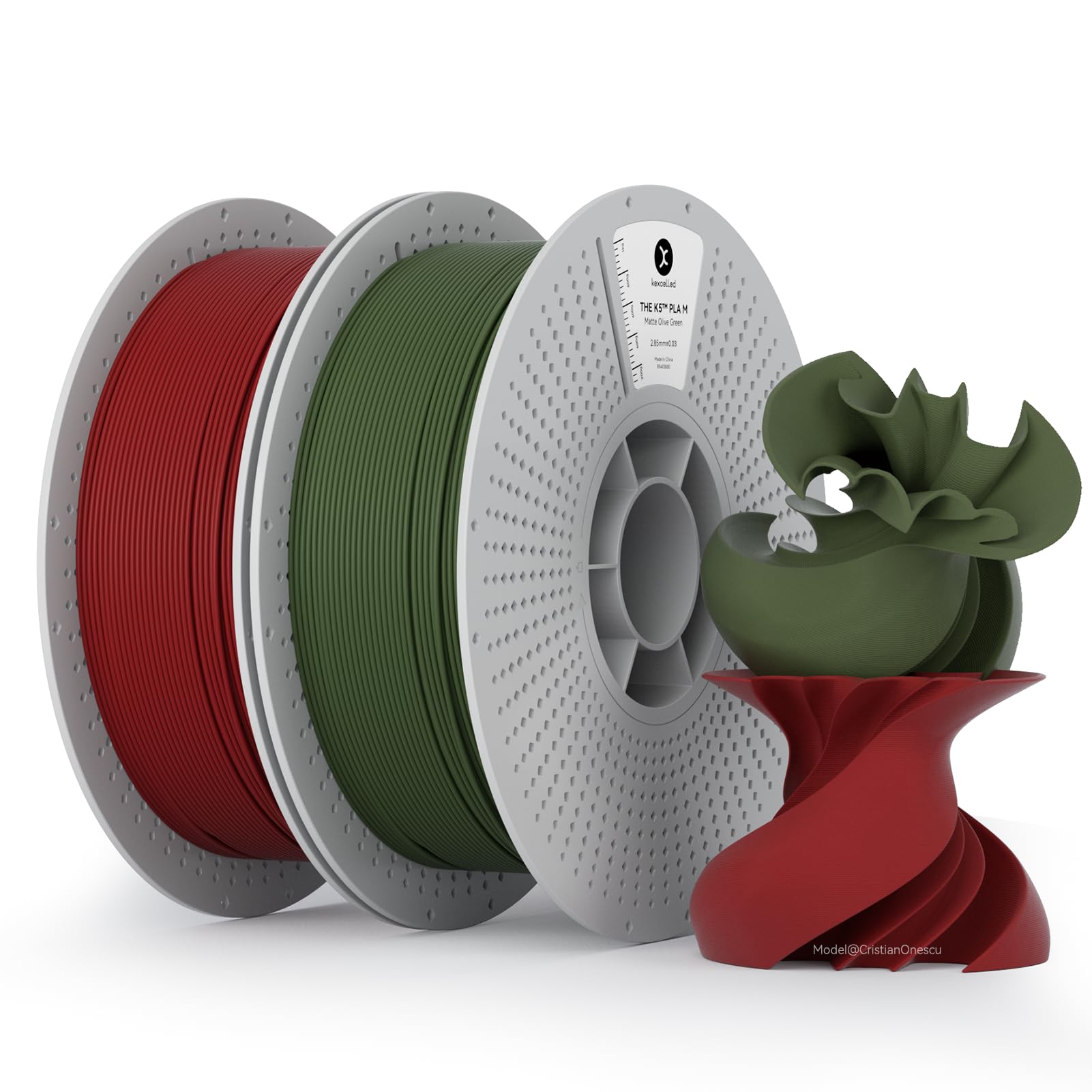 kexcelled Matte PLA Filament 1.75mm,Matte Olive Green and Ruby Red PLA Bundle 3D Printer Filament Set 1kg Reusable Spool(2.2lbs)