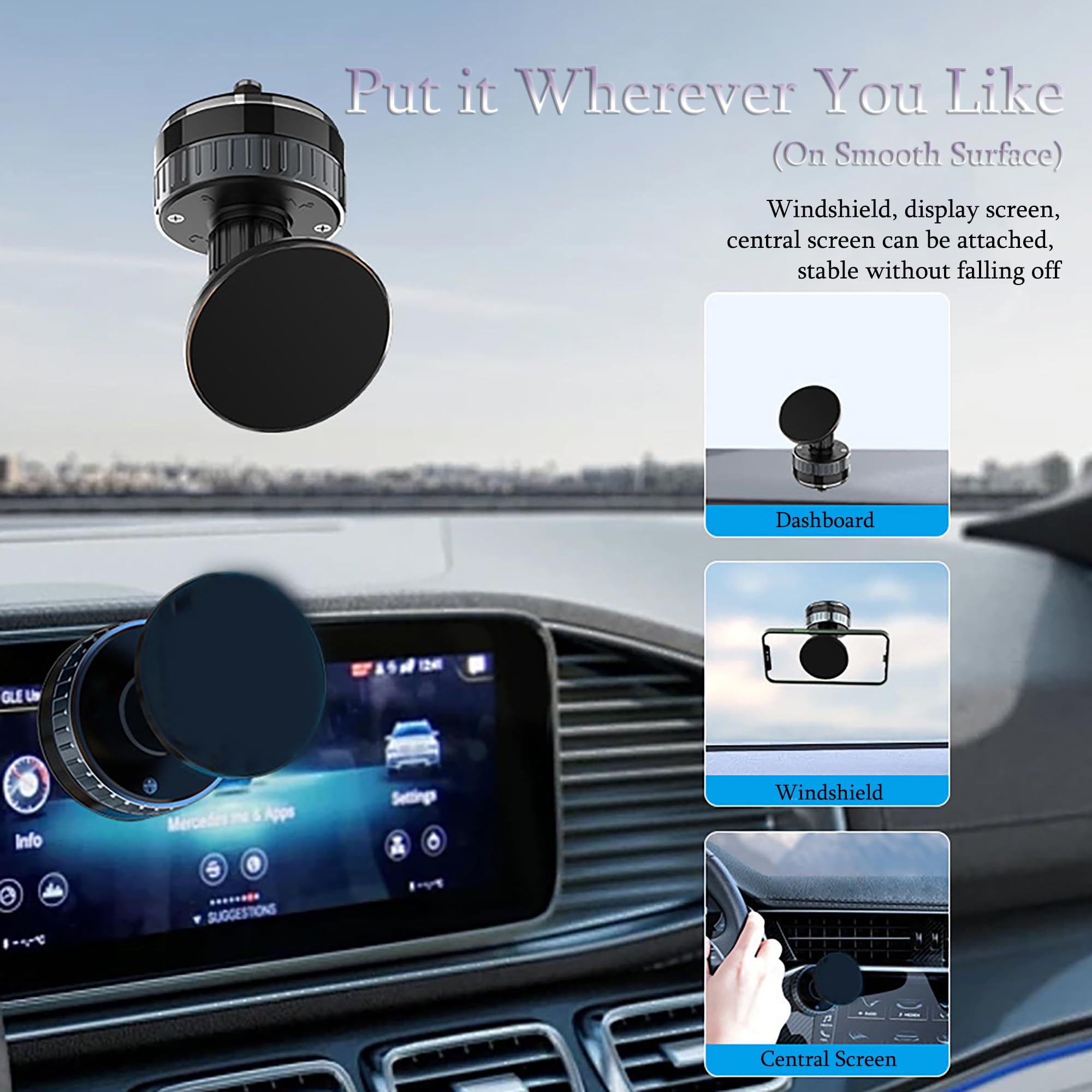 Upgraded Vacuum Magnetic Suction Phone Holder[89+Lbs Strongest Suction&20*N55 Magnets], 720 Adjustable Car Phone Mount, Magnetic