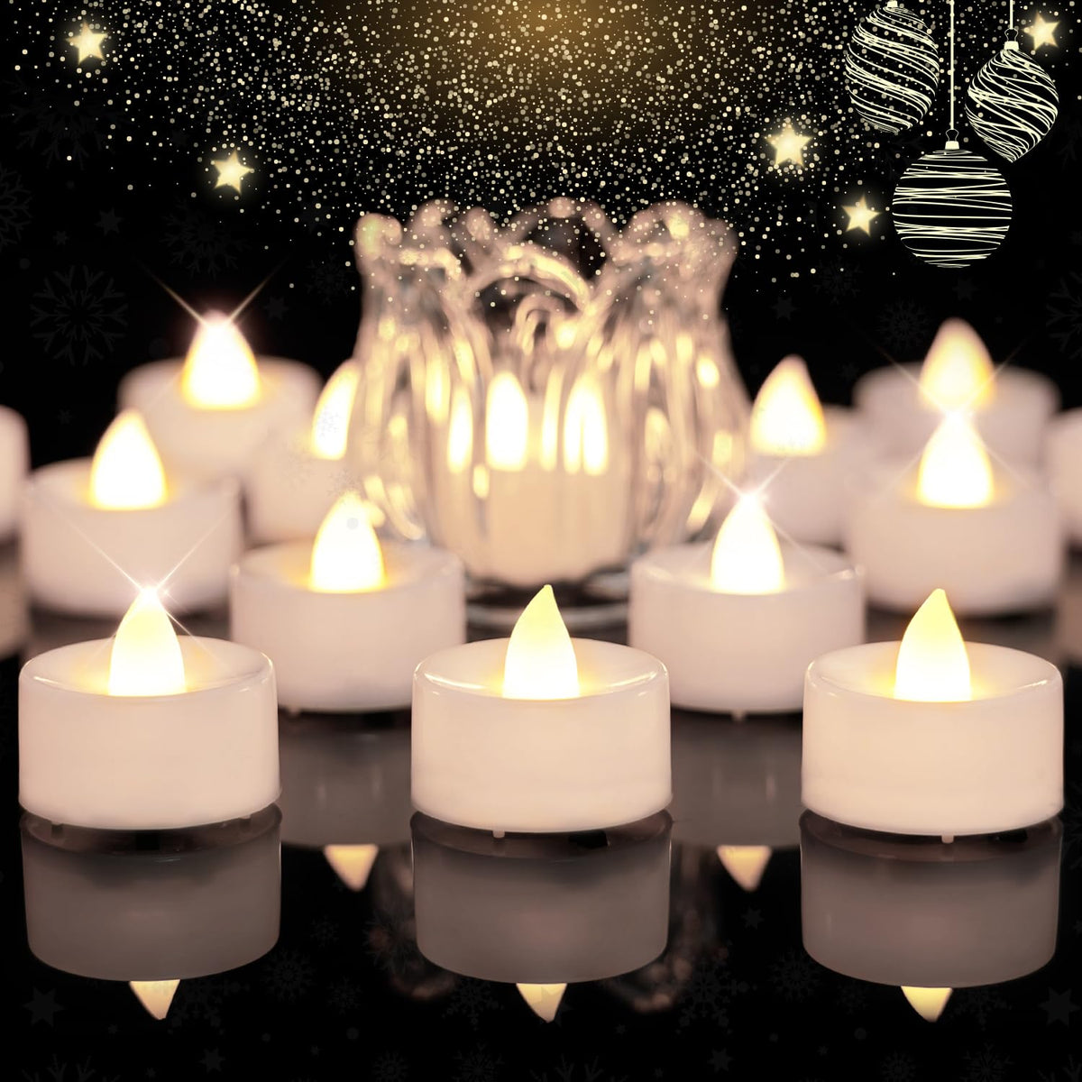 Beichi 24Pcs Battery Operated Tea Lights With Timer, Built-In 6 Hours Tea Light, Warm White Flickering Electric Tea Candles With