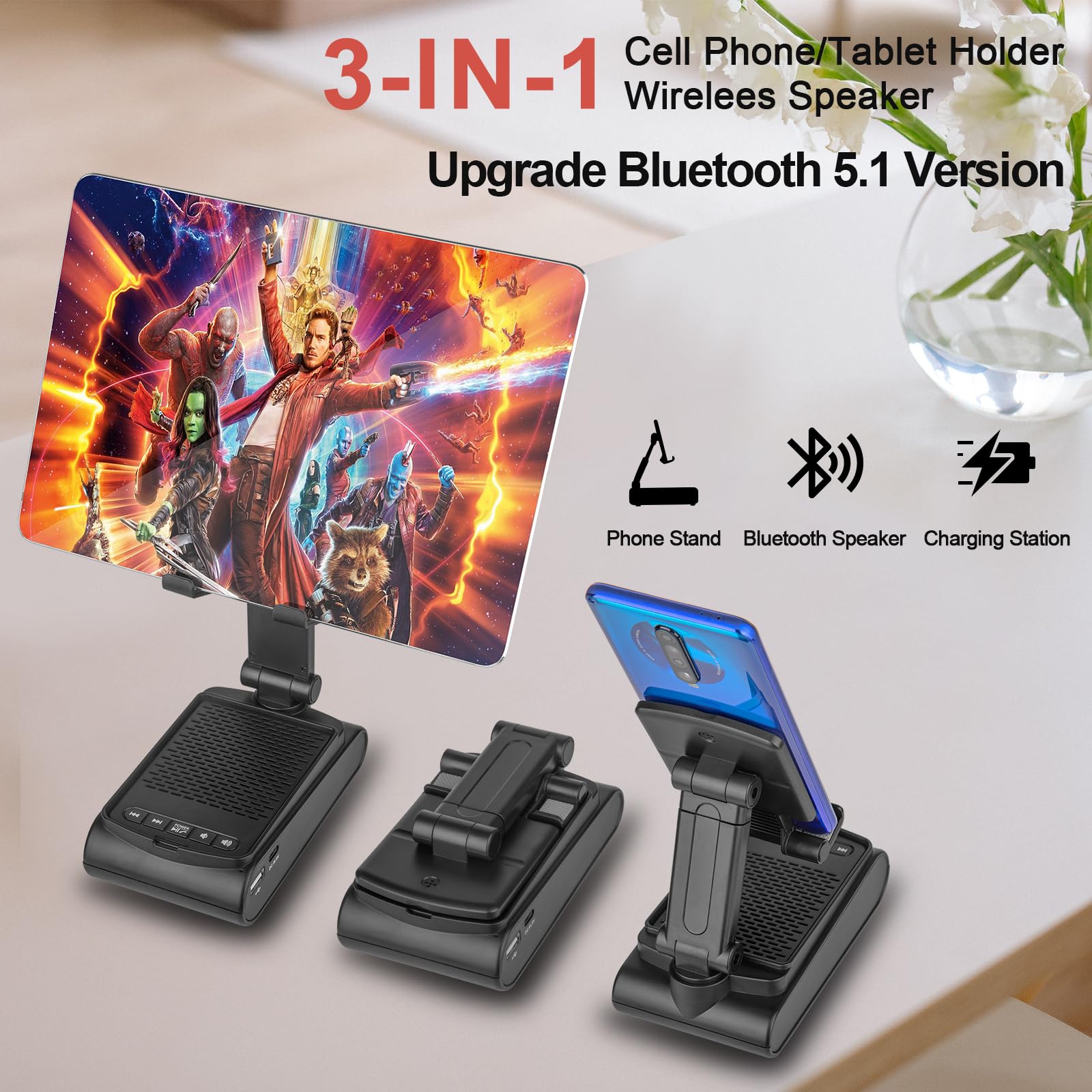 Gifts For Men,Cell Phone Stand With Wireless Bluetooth Speaker Hd Surround Sound For Home And Outdoors With Bluetooth Speaker Fo