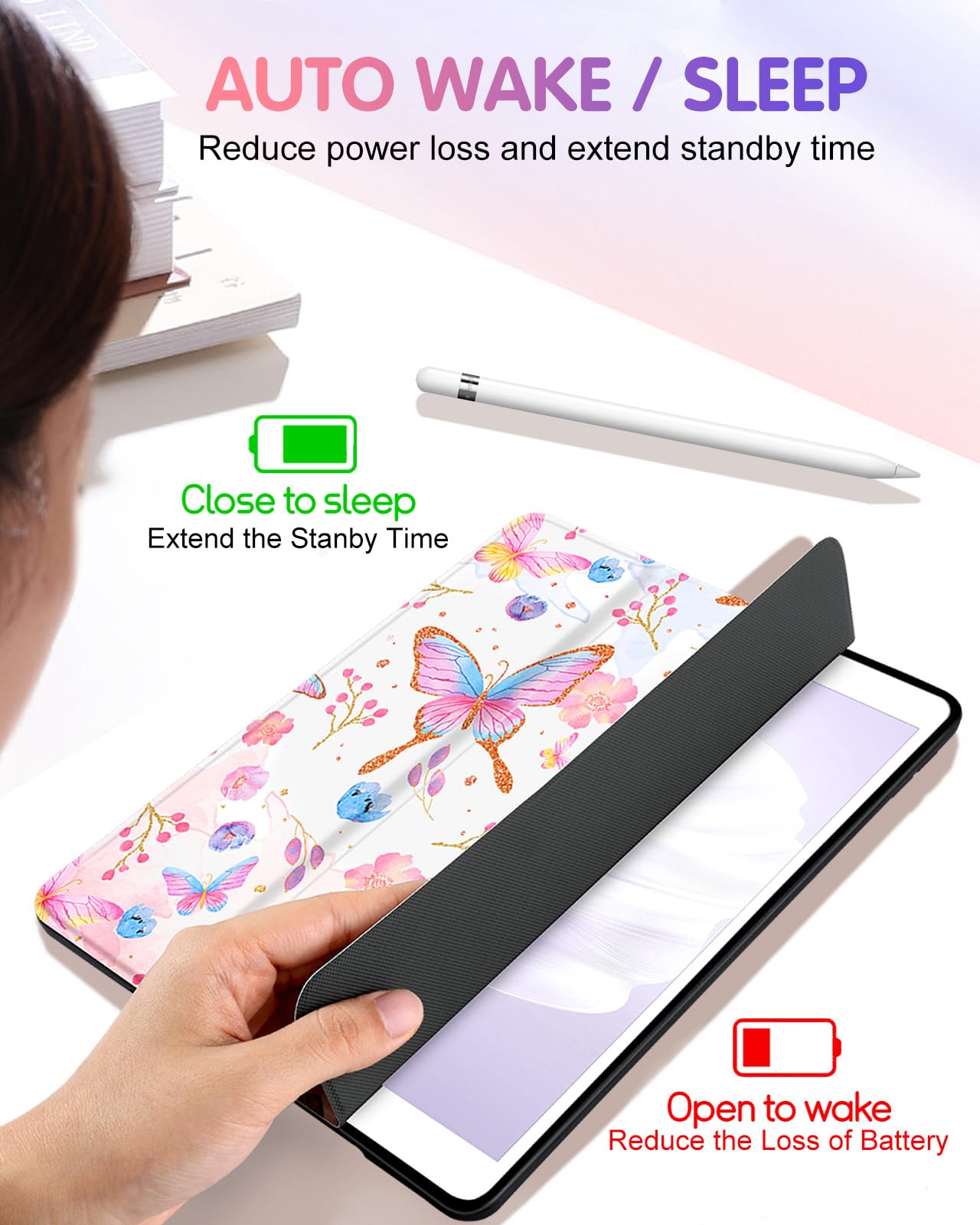 Uppuppy For Ipad 9Th/8Th/7Th Generation Case 10.2 Inch Girls Cute Women Folio Smart Cover Pencil Holder Butterfly Floral Aesthet