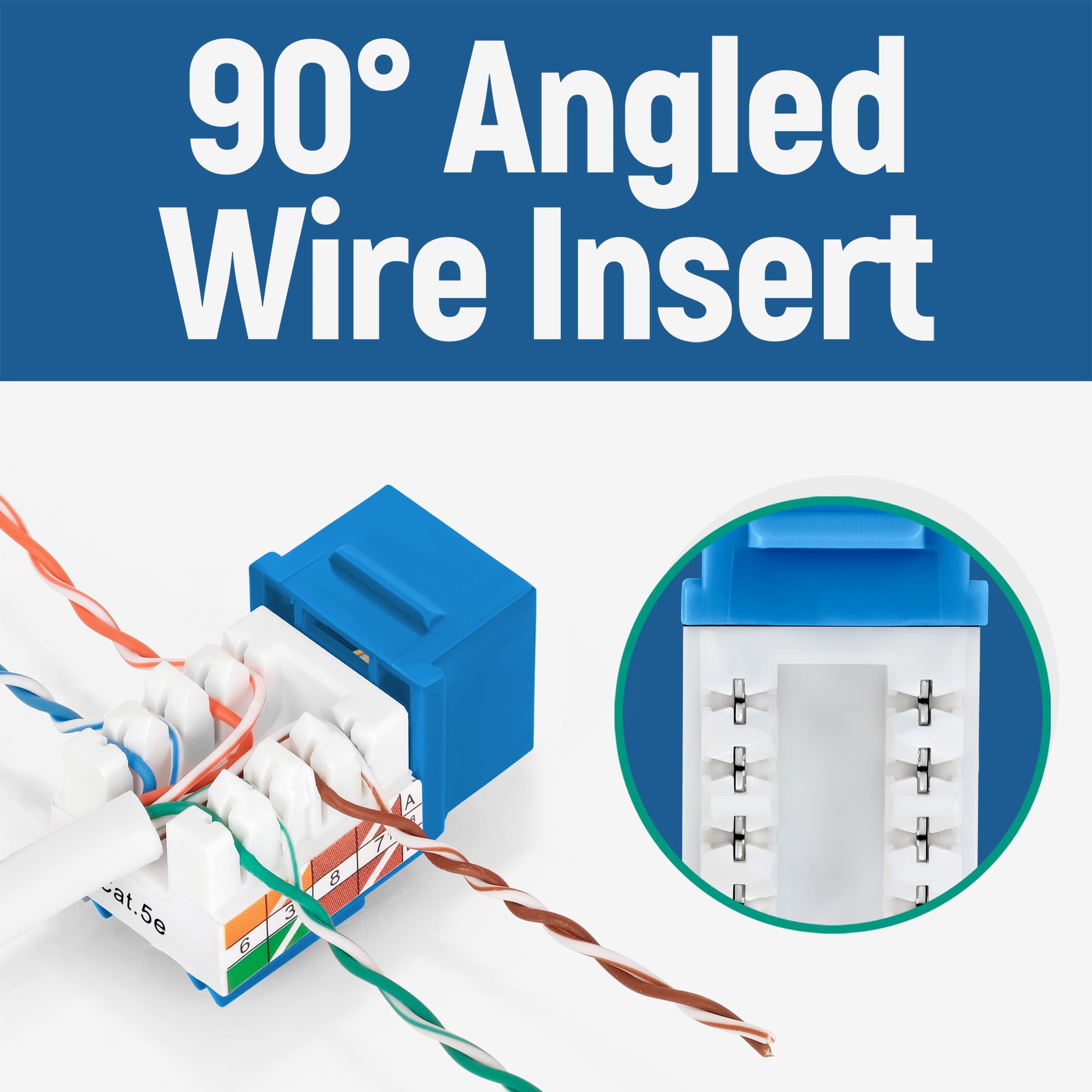 Everest Media Solutions 90 Angled Cat5E Keystone Jack In Blue   Slim Profile Rj45 Ethernet Connector   Compatible With 90 Angled