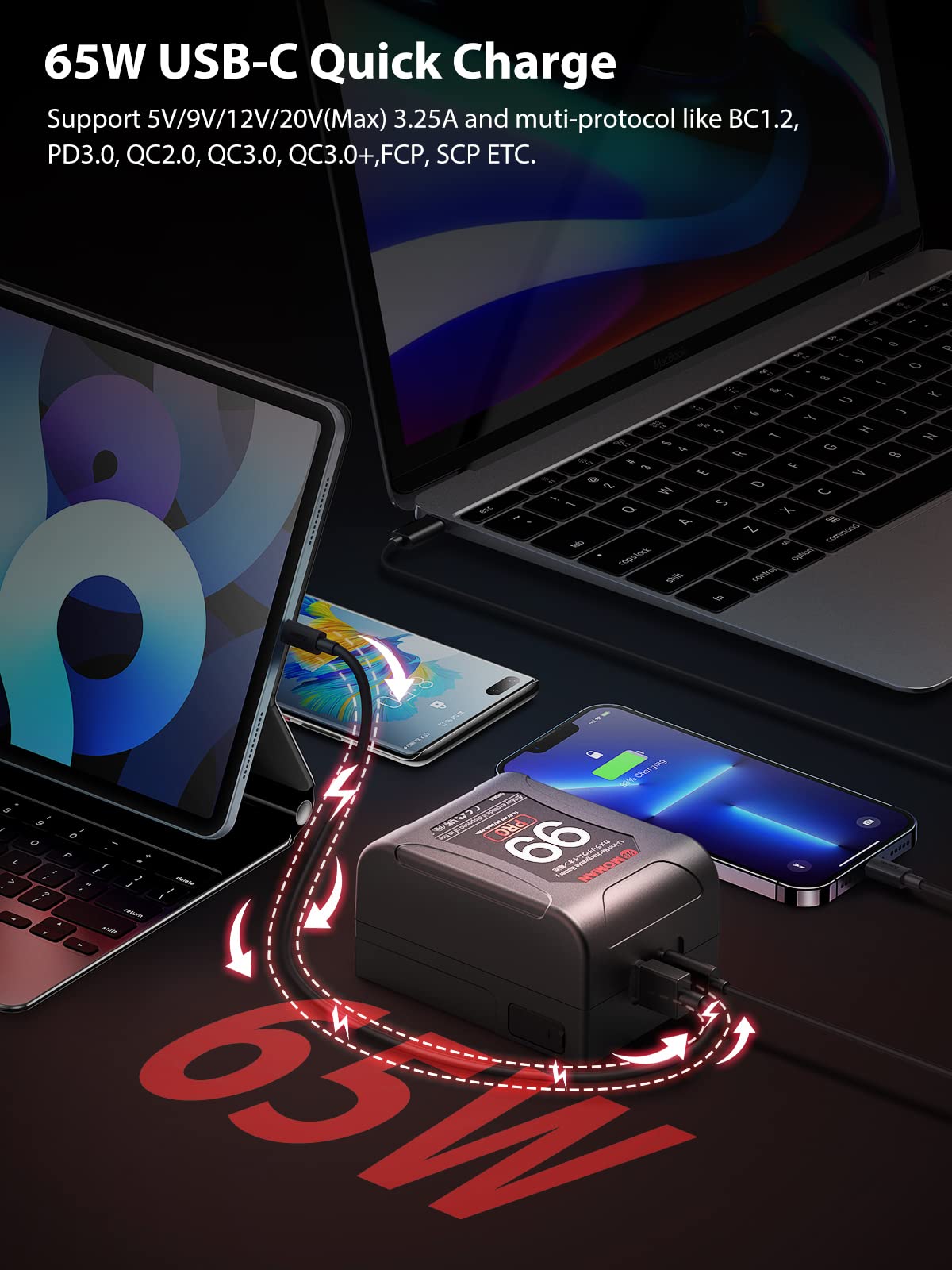 Moman V Mount Battery, Power 99 Pro V Lock Portable Battery 99Wh/6875Mah With D Tap/Usb C/A Output, Premier Oled With Time Displ