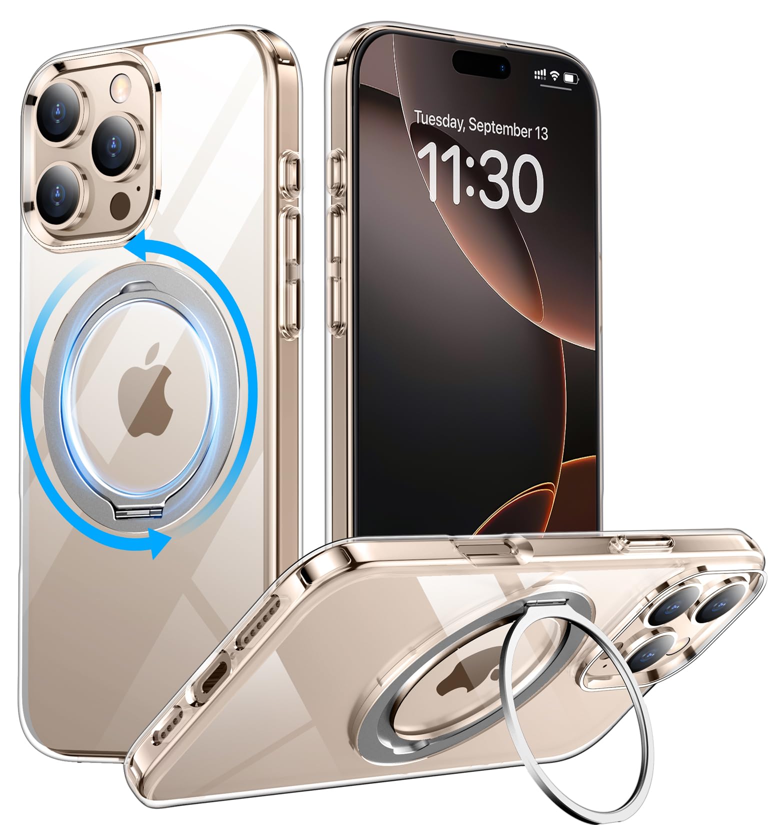 Temdan Designed For Iphone 16 Pro Max Case, 360Rotatable Ring Stand Case Compatible With Magsafe Military Grade Protection Magne