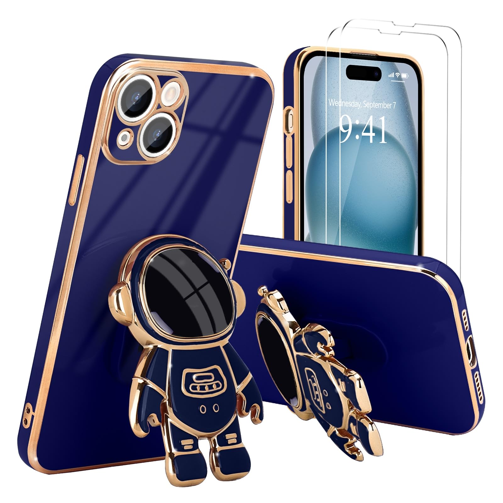Pepmune For Iphone 15 Plus Case, Cute 3D Astronaut Stand With [2 Screen Protector] [Camera Protection] Kickstand Shockproof Blin