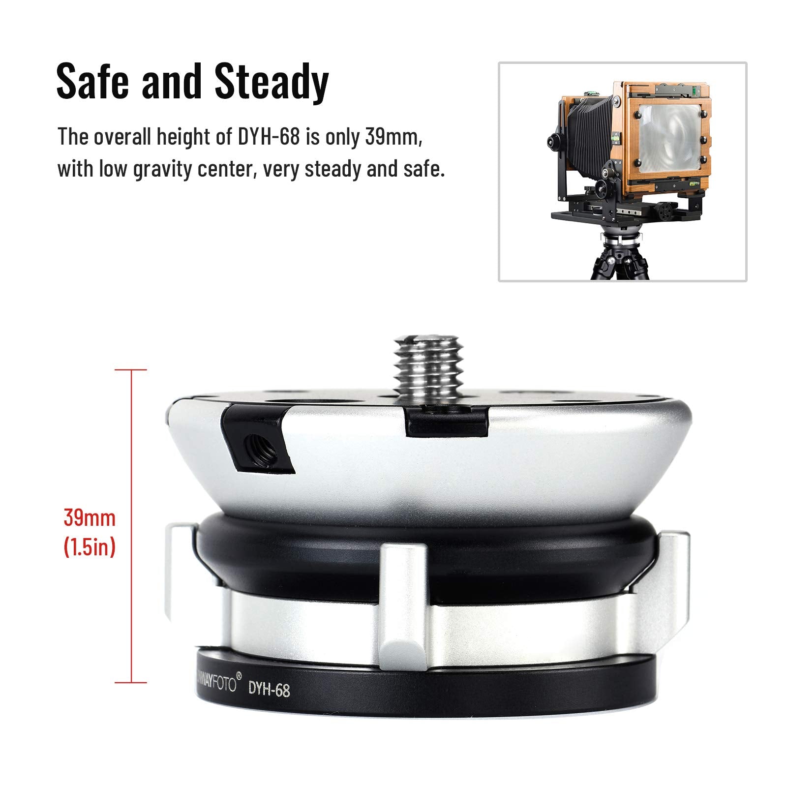 Sunwayfoto Dyh 68 Leveling Base Tripod Head 22 Lbs Load Capacity