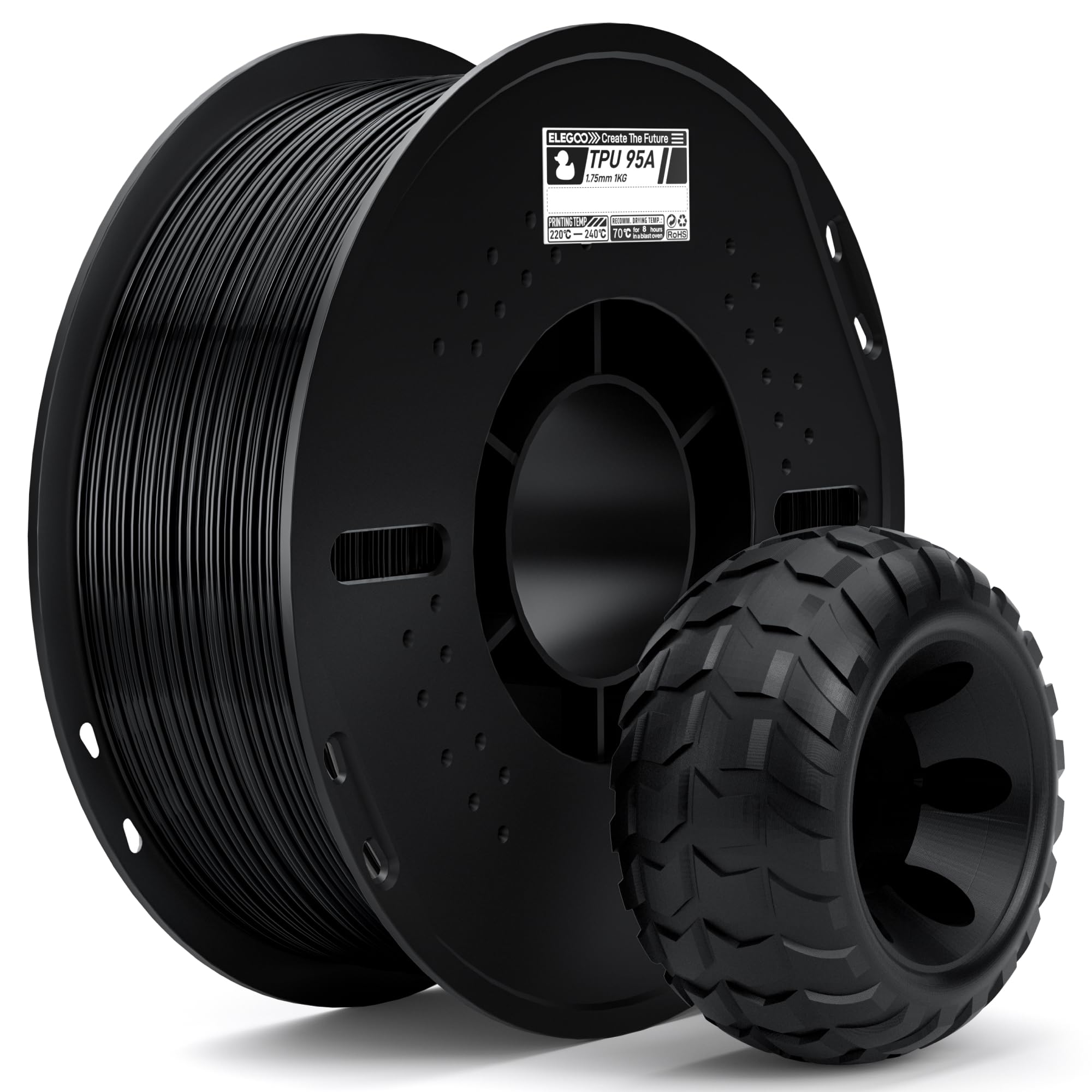 ELEGOO TPU Filament 1.75mm Black 1KG, 95A Flexible Soft 3D Printing Filament 1KG Spool(2.2lbs) Fits for Most FDM 3D Printers