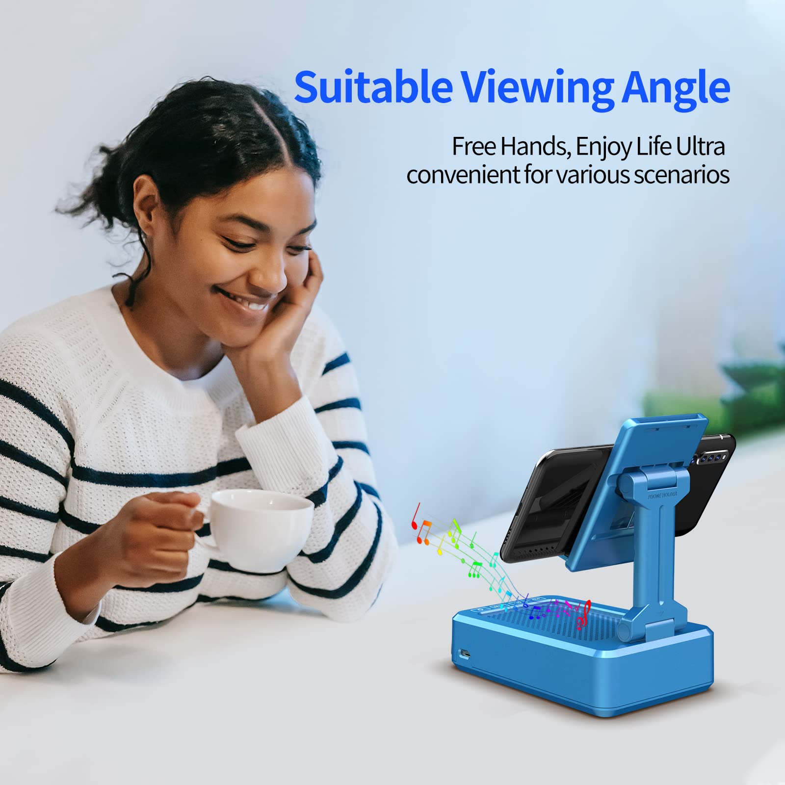 Jteman Phone Stand With Wireless Bluetooth Speaker, Hd Surround Sound Bluetooth Speaker For Desk Perfect For Home Kitchen Gadget