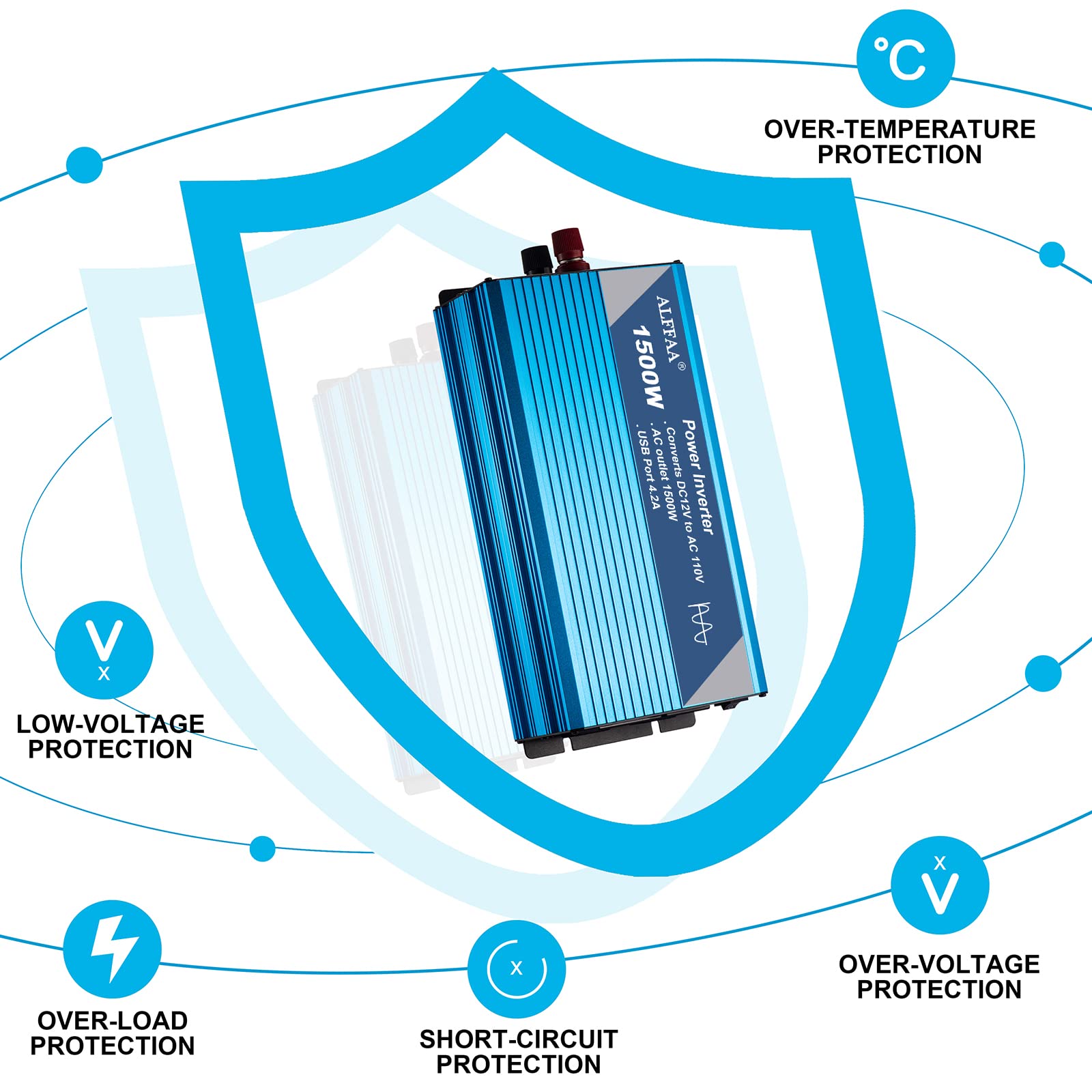 1500W Pure Sine Wave Inverter 12V To 110V With Built In 5V/2.1A Usb Port,Hardwire Terminal, Lcd Display,12V Dc To 120V Ac Conver