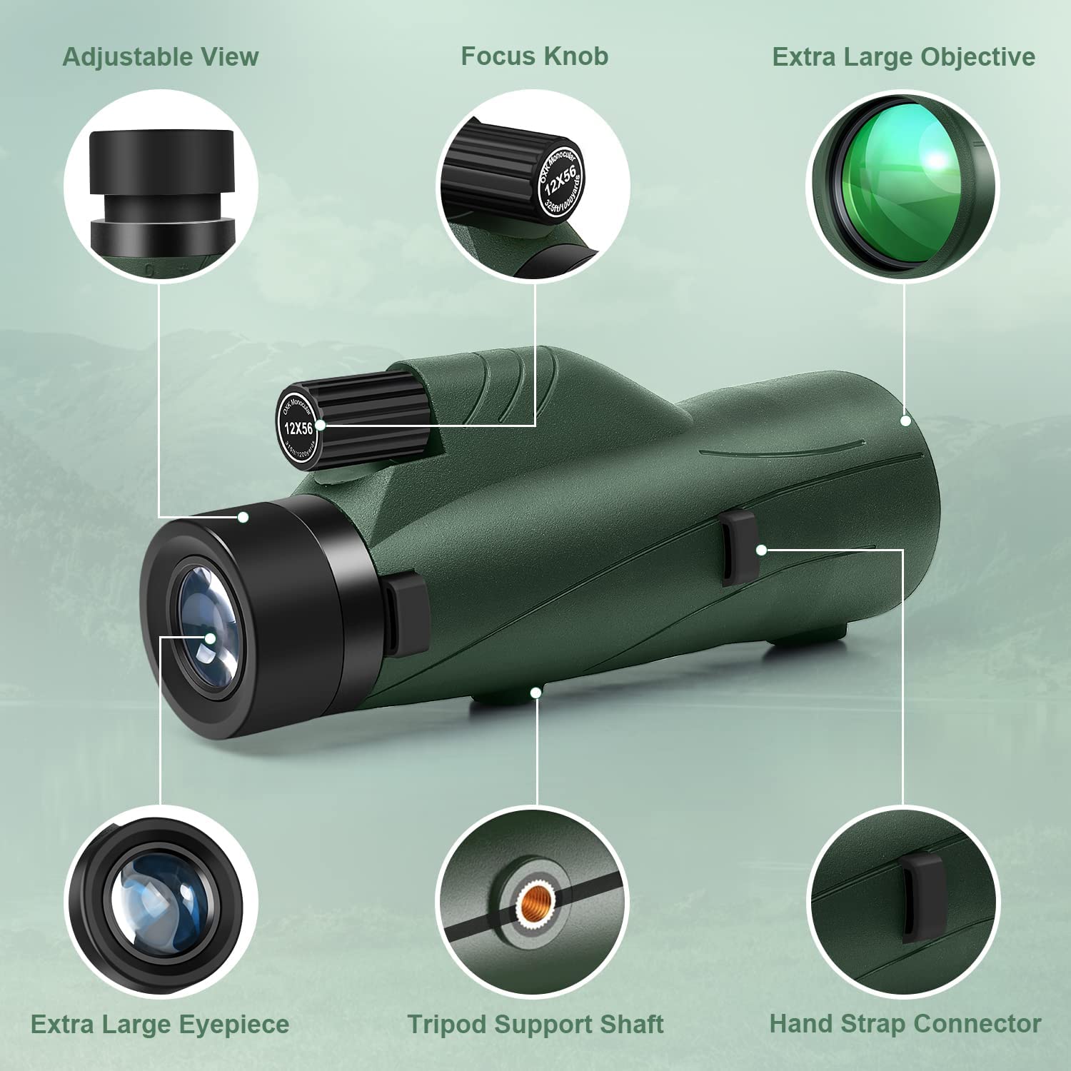 Oxk Optics 12X56 High Power Monocular Telescope | Comes With Smartphone Adapter Tripod Travel Bag | Bird Watching Hunting Hiking