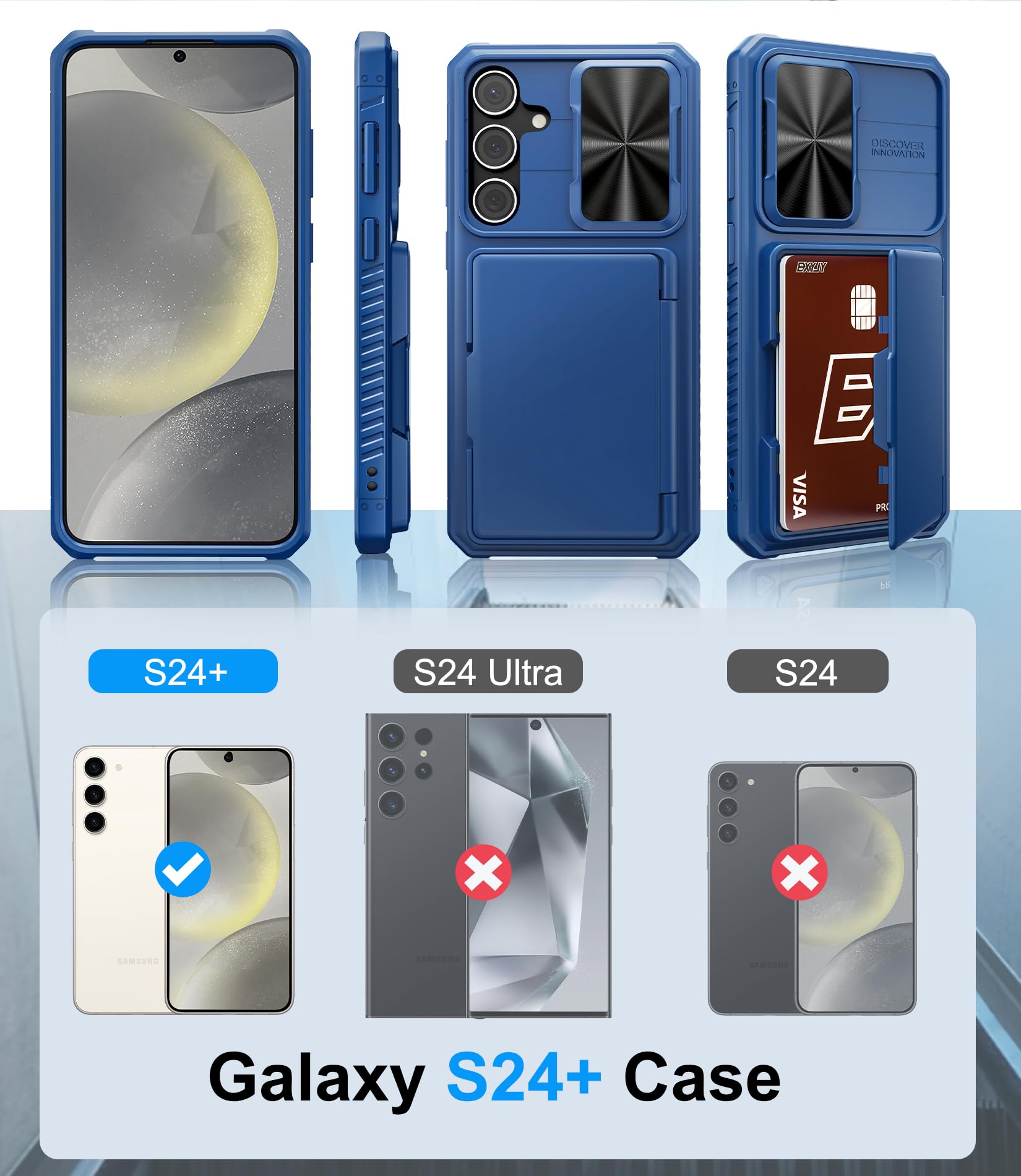 Bxyjy For Samsung Galaxy S24+ Plus Case Wallet, Built In Card Holder (4 5 Cards) & Slide Camera Cover, Military Grade Protection