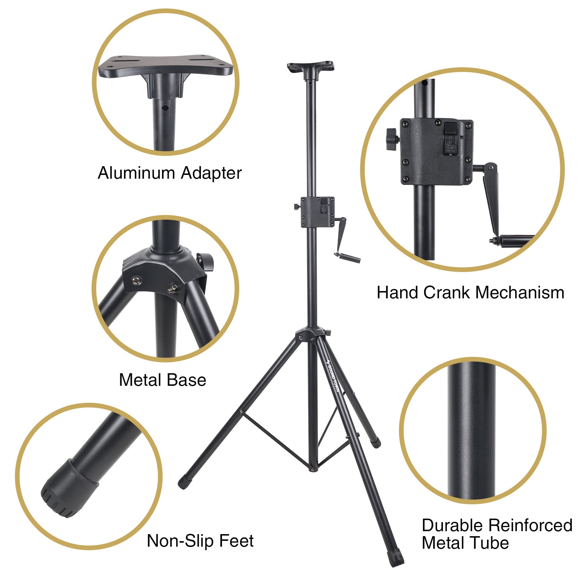 Sound Town 2-Pack Crank-Up Adjustable Height Tripod Speaker Stands (48-78) With Carry Bags, Pole-Mount Adapter Brackets, 100 Lb
