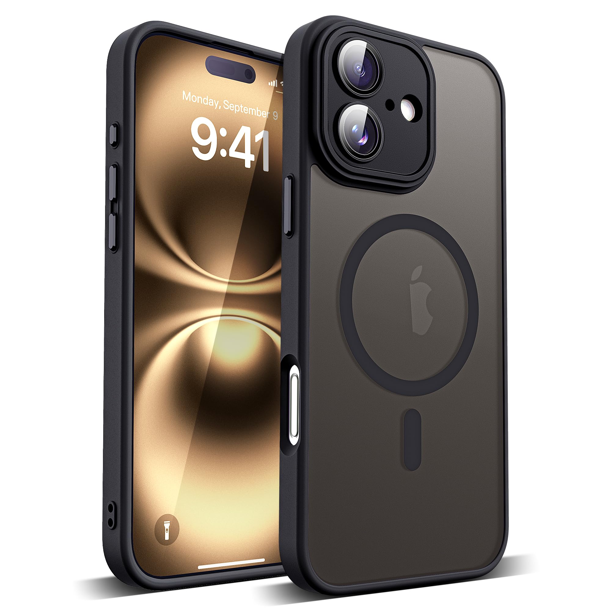 YEMORAN Compatible with iPhone 16 Case with Built-in Camera Lens Protectors Translucent Magnetic iPhone 16 Phone Case 6.1 [Compa
