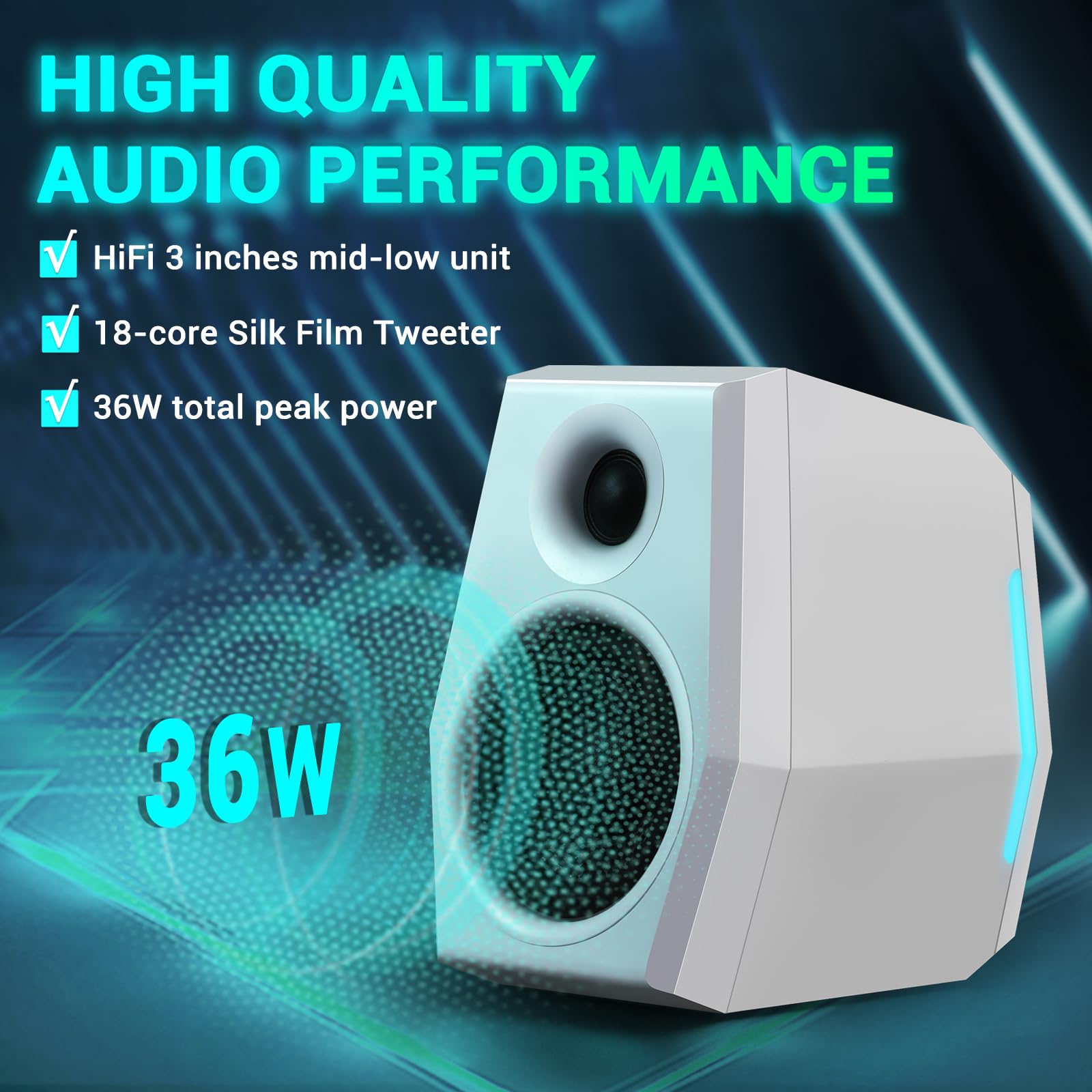 Sw209 36W Computer Gaming Pc Speakers   Built In 24Bit Dac Dynamic 3D Surround Sound   Bluetooth 5.0 Usb 3.5Mm Aux Inputs   Thre