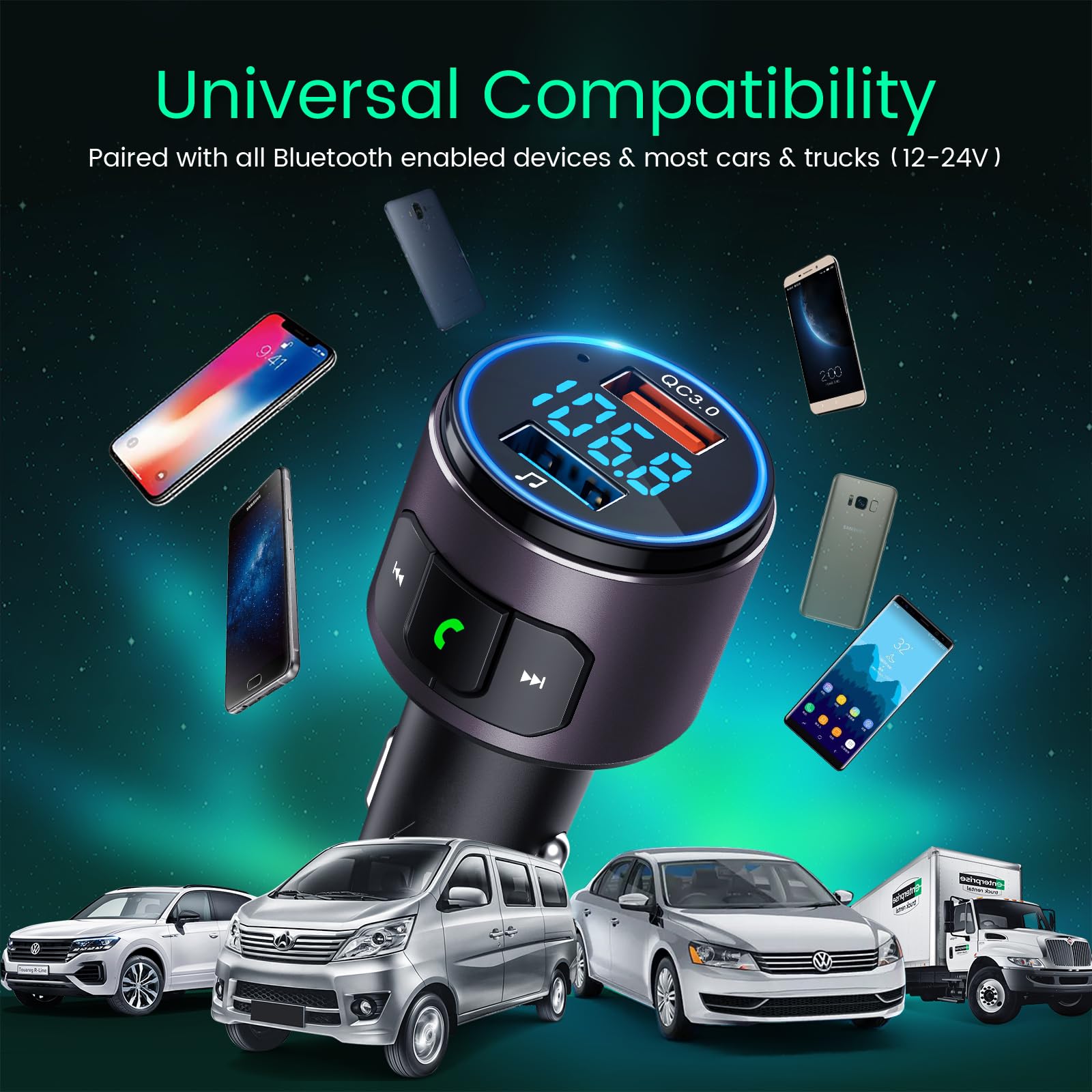 Upgraded V5.0 Fm Transmitter For Car Brown