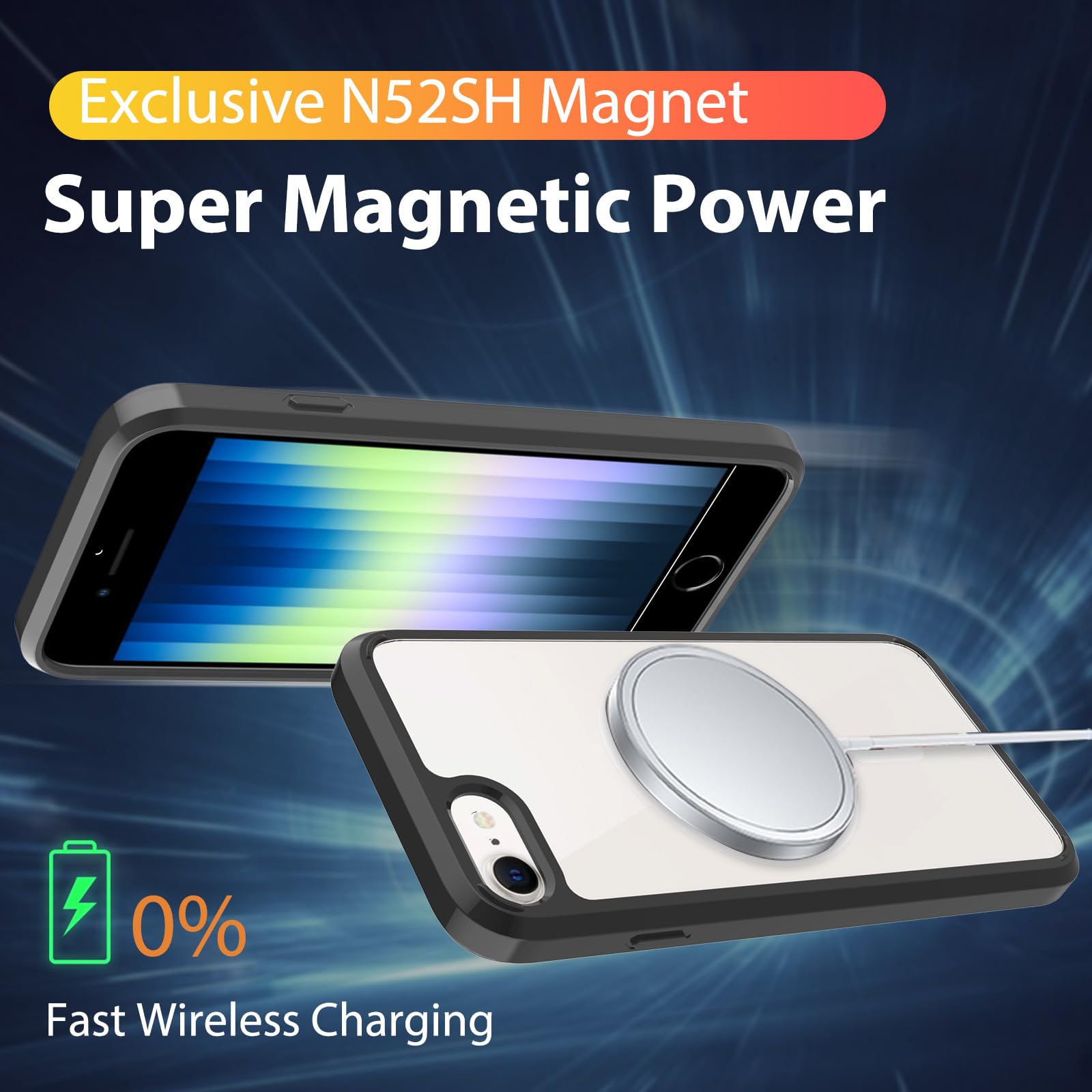 Magnetic For Iphone Se Case 2022/2020,Iphone 8/7 Case,Shockproof Anti Scratch Clear Thin Slim Phone Case.Black & White Magnetic