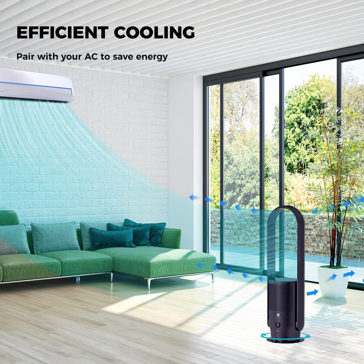 Ultty Bladeless Tower Fan And Air Purifier In One, 90 Oscillating Bladeless Fan With Remote, Touch, 8H Timer, Floor Fans For Bed