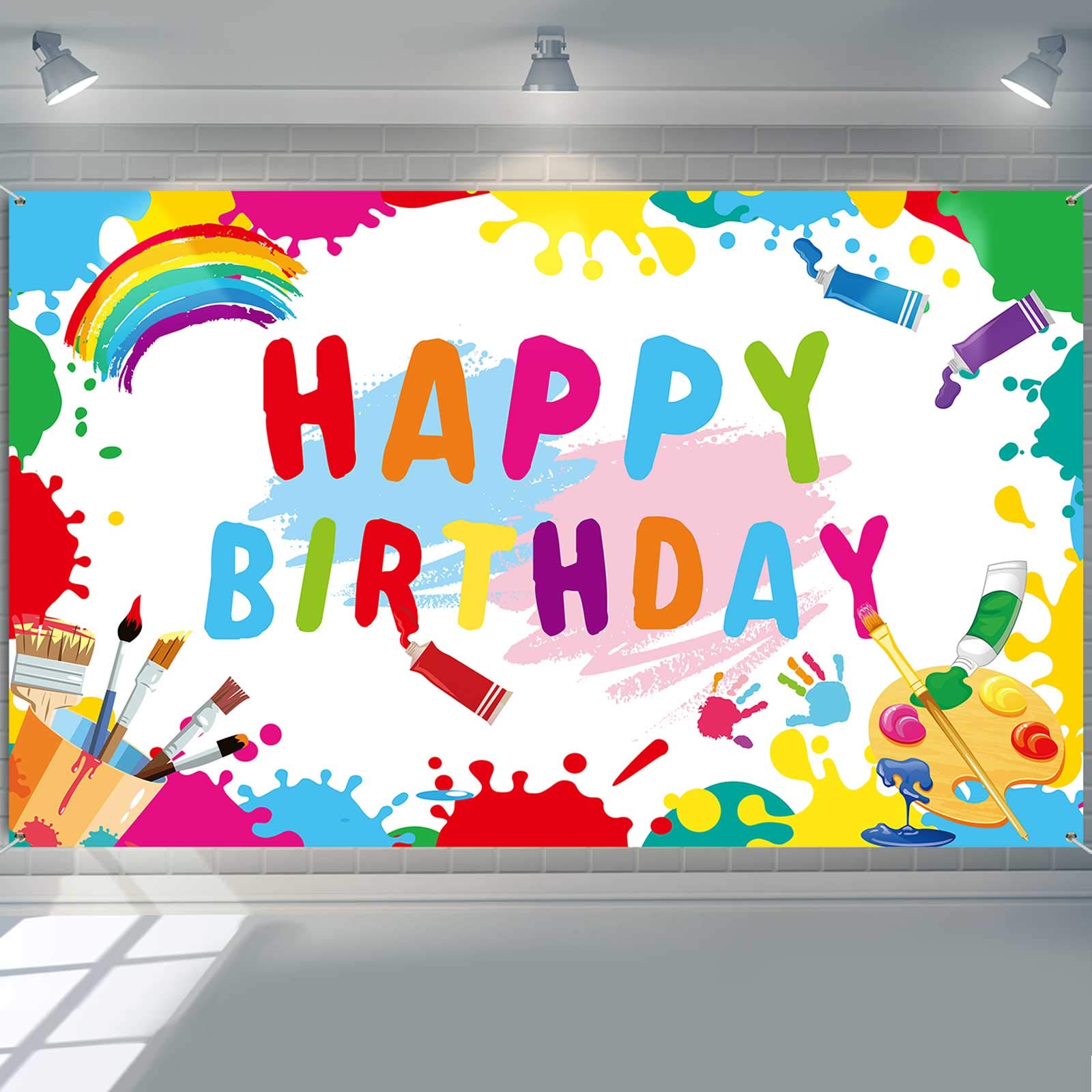 Art Paint Birthday Party Decorations Supplies Artist Happy Birthday Backdrop Banner Background For Mess Graffiti Wall Brush Even