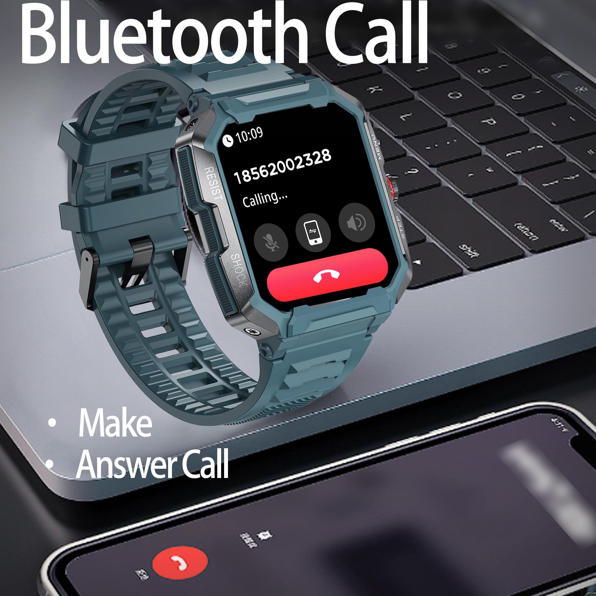 Dvtlfrj Smart Watch Ip68 Waterproof Fitness Watch For Men, Bluetooth Call 1.85 Hd Touch Screen Fitness Tracker With Heart Rate B