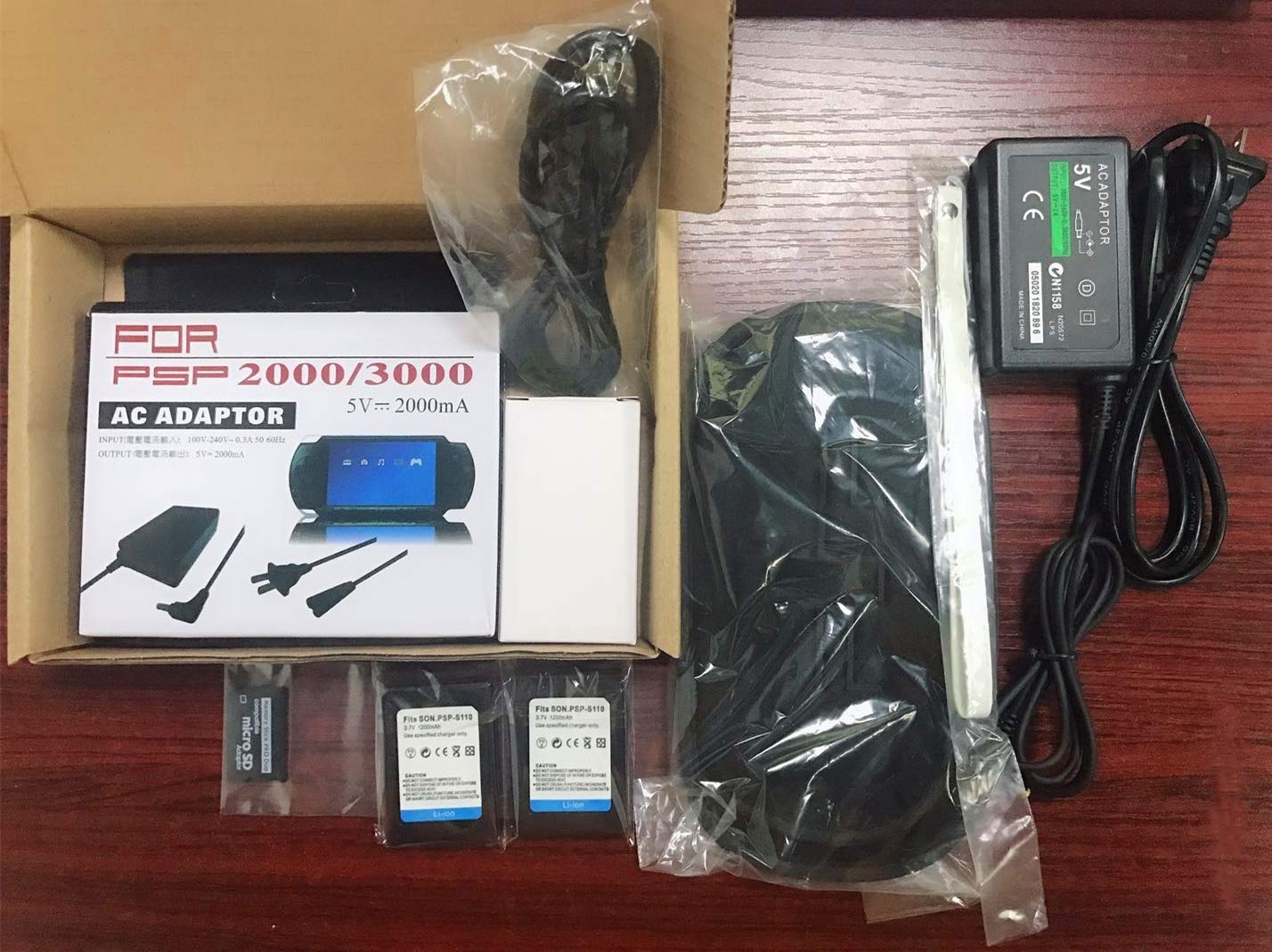 Tfseven 2Pcs Psp S110 1200Mah Rechargeable Lithium Ion Replacement Sony Psp Slim Battery + Ac Adapter 5V 2A Wall Travel Power Su