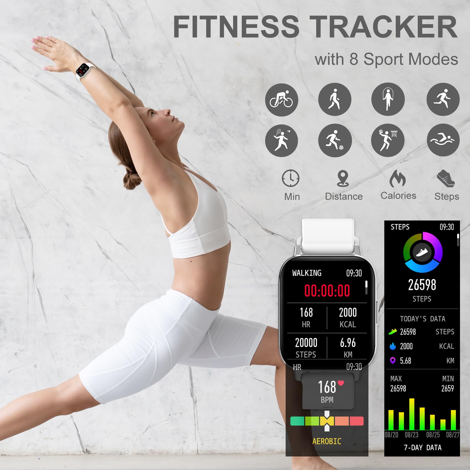 Erkwei Smart Watch For Women(Answer Call/Dial) Waterproof Smartwatch For Android Ios Phones 1.7 Inches Fitness Tracker With Pedo