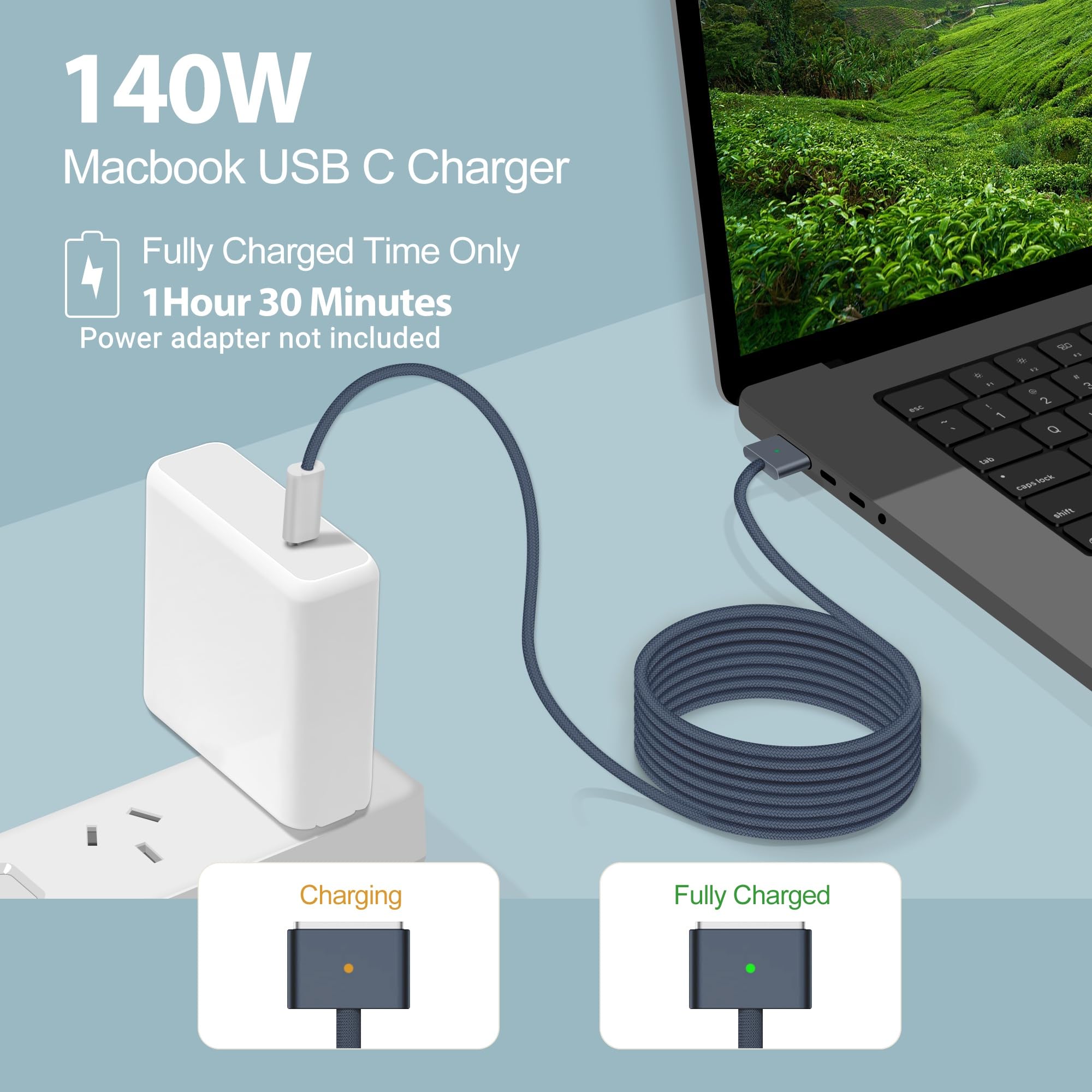 Vanfast 140W Usb C To Magnetic 3 Cable(2M/6.6Ft),Compatible With Macbook Air 2023/2022(M2),Macbook Pro 2023(M1,M2,14 16 Inch),Ma