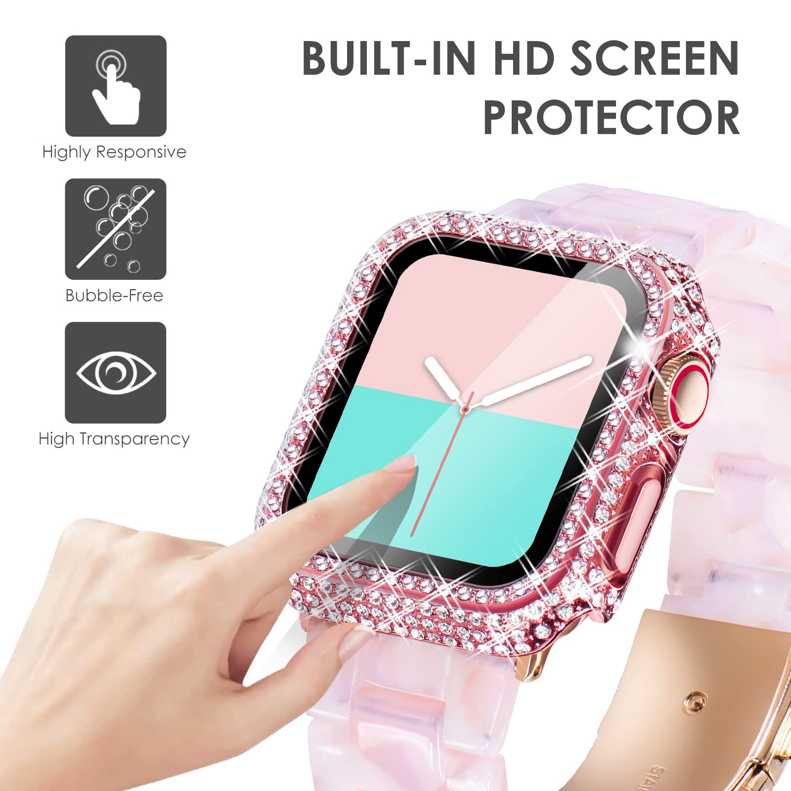 Newways 2 Pack Bling Cases With Screen Protector Compatible For Apple Watch 45Mm, Fully Paved Diamonds Protective Case For Iwatc