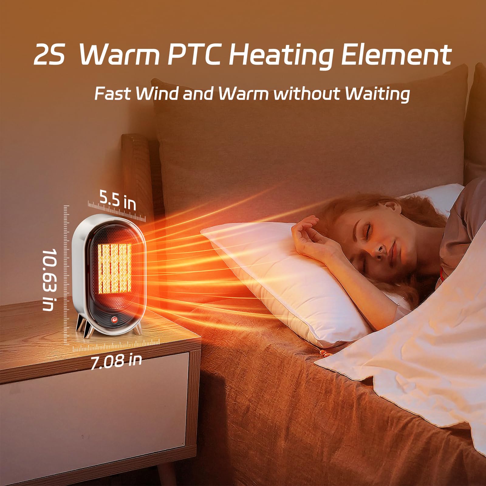 Feculs Space Heaters For Indoor Use, 900W Space Heater Indoor, Small Office Heater For Indoor Use With 2 Heating Modes, Overheat