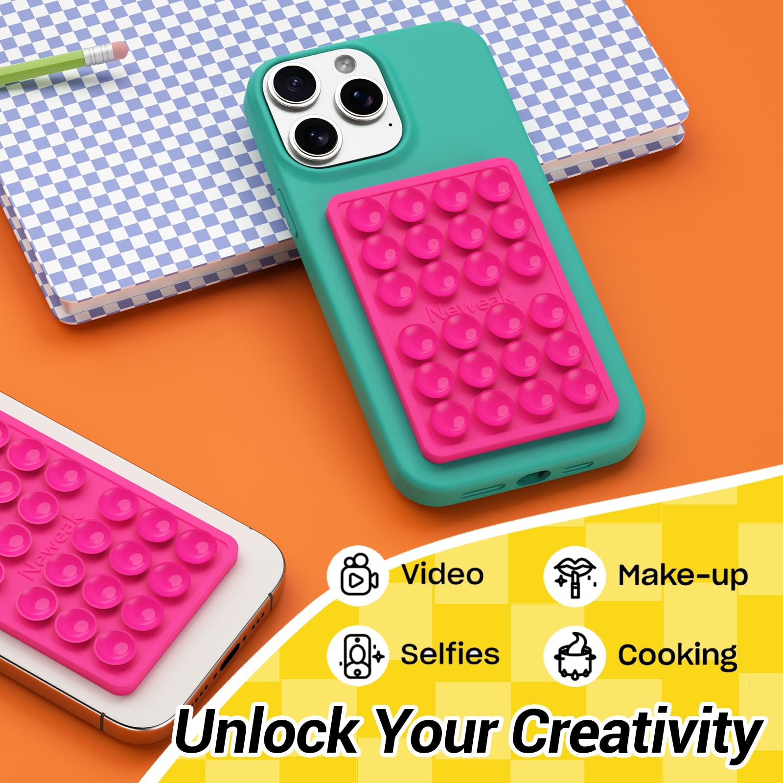 2 Pack Silicone Suction Phone Case Adhesive Mount, Silicone Octo Cup Buddy Sticky Holder For Iphone And Android, Hands-Free Grip