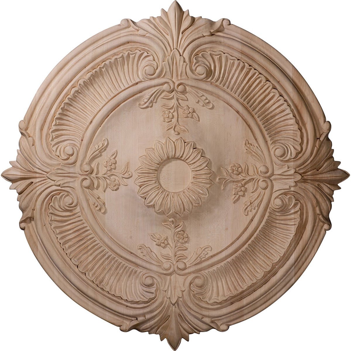 Ekena Millwork 24''Od X 2 1/4''P Carved Acanthus Leaf Ceiling Medallion, Red Oak (Fits Canopies Up To 2 3/8'')