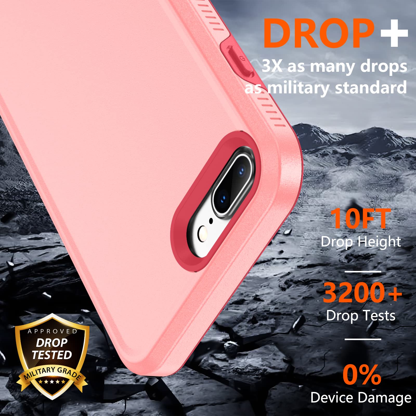 Spidercase For Iphone 7/8 Plus Case, [10 Ft Military Grade Drop Protection] [Non Slip] [2 Pcs Tempered Glass Screen Protector] S