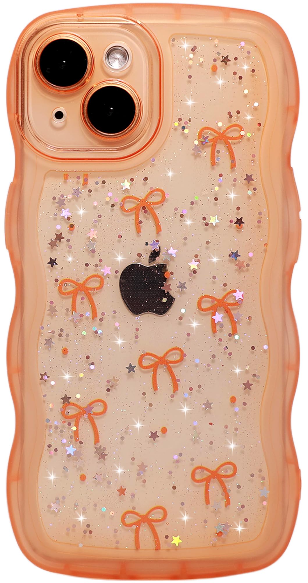 Qokey for iPhone 14 Case 6.1, Glitter Star & Curved Edge Handle Grip Design, Military-Grade Shockproof Clear TPU Cover, Sparkle 