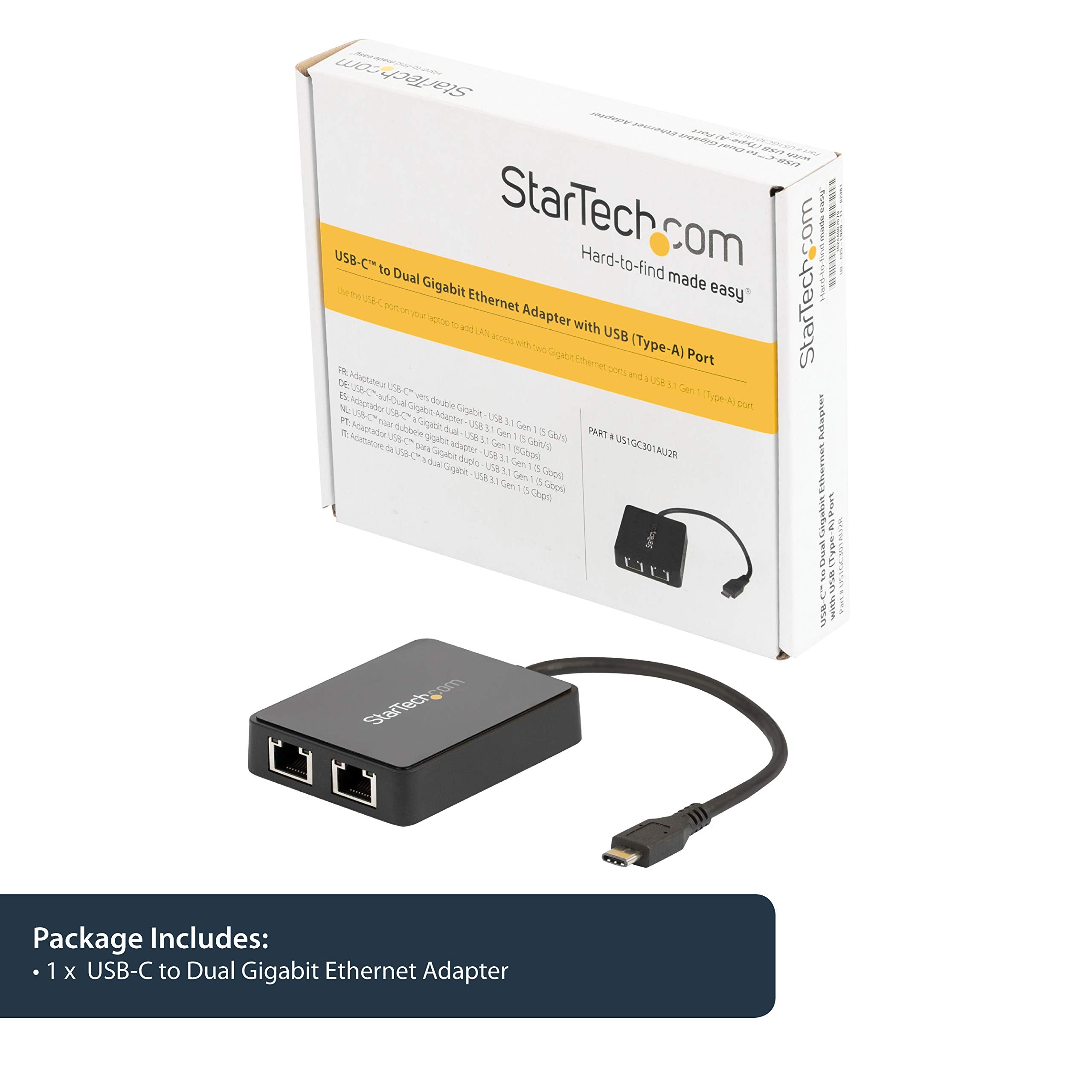 Startech.Com Usb C To Dual Gigabit Ethernet Adapter With Usb 3.0 (Type A) Port   Usb Type C Gigabit Network Adapter (Us1Gc301Au2