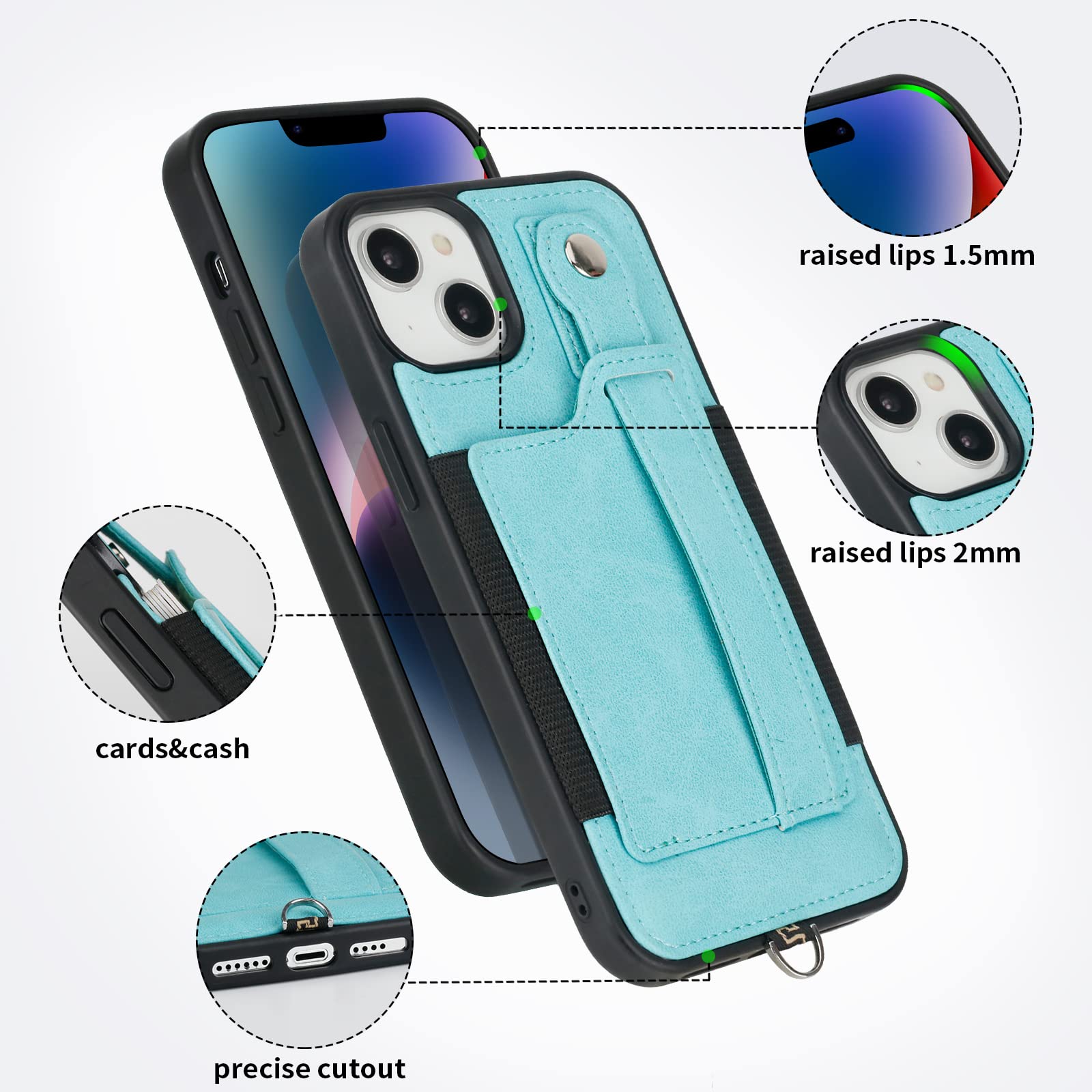 Toovren Iphone 14 Plus Wallet Case For Men Women With Card Holder Leather Iphone 14 Plus Case With Stand Phone Lanyard Neck Stra