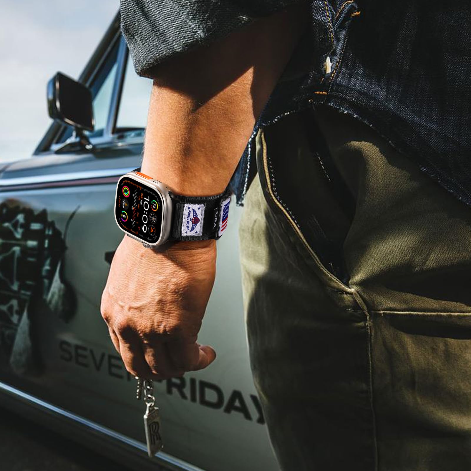 Snblk Rugged Nylon Sport Band For Iwatch Bands Men 49Mm 46Mm 45Mm 44Mm 42Mm, Soft Woven Stars- Stripes Flag Strap Compatible Wit