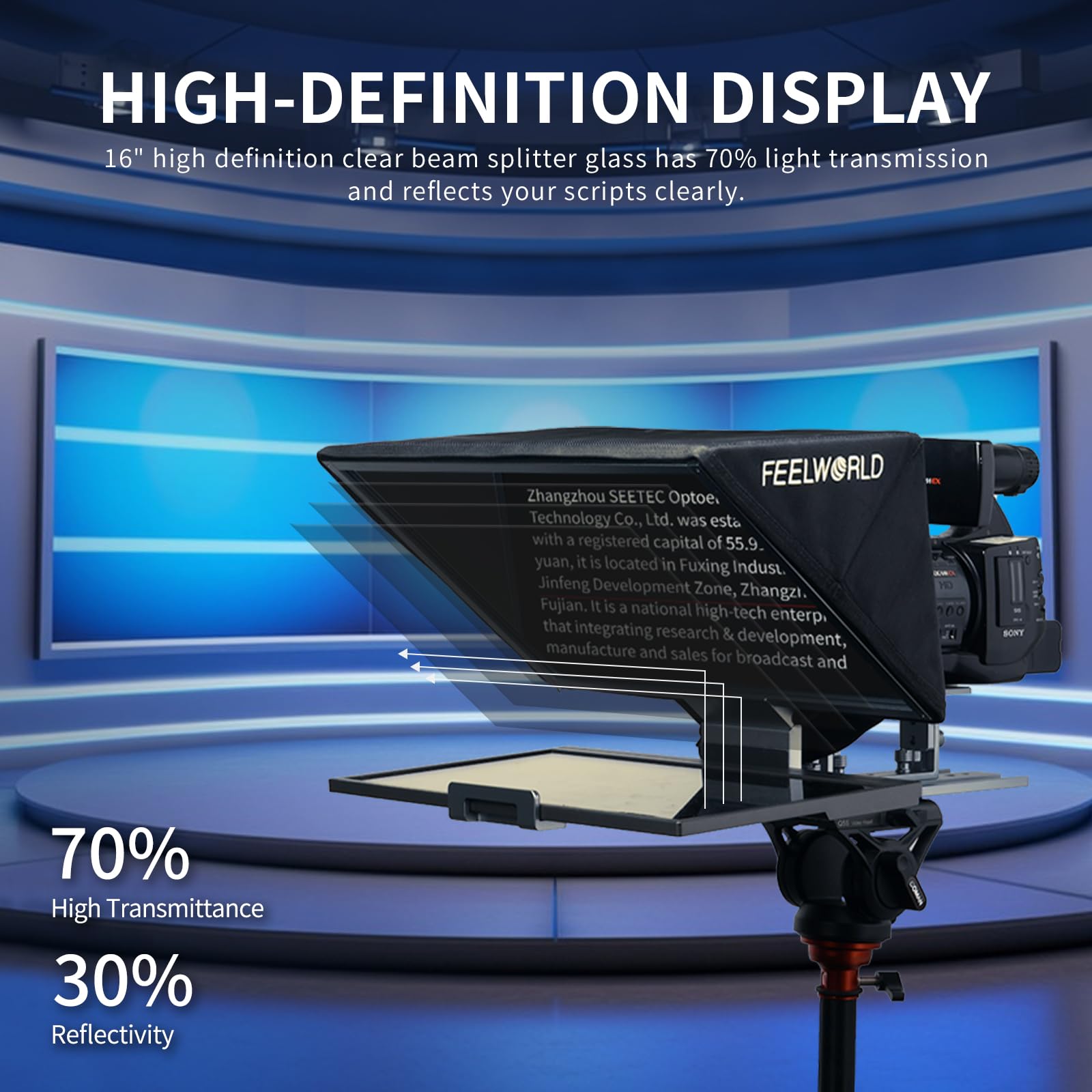 Feelworld Tp16 16 Inch Folding Teleprompter For Up To 16'' Tablet Horizontal Vertical Prompt For Live Streaming Interview Speech