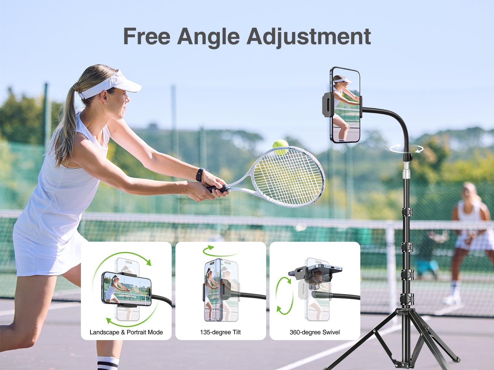 Elitehood 80� Tall Phone Stand Tripod, Floor Phone Recording Stand, Heavy Duty Adjustable Iphone Tripod Stand Compatible With Iphone 15 14 13 12