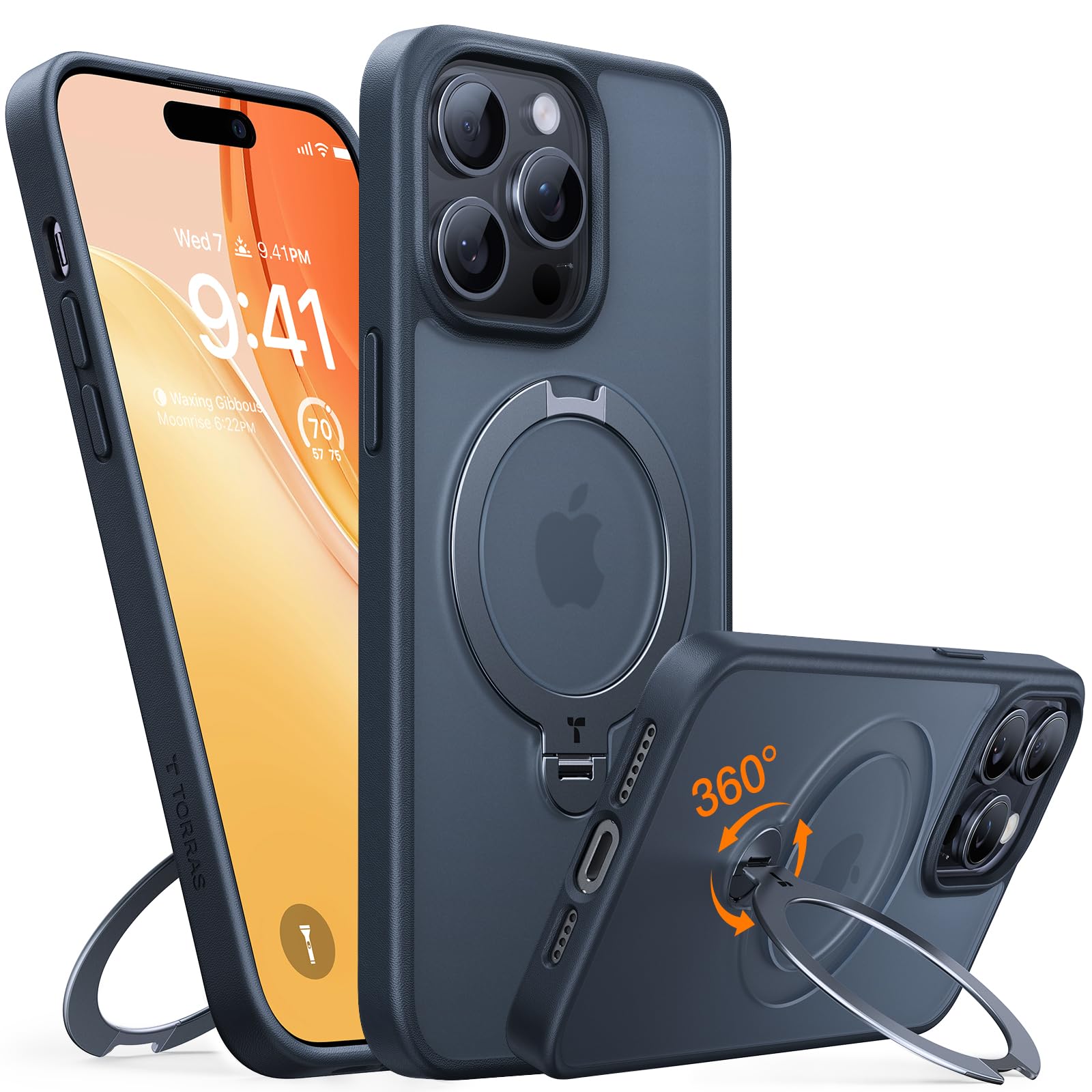 Torras 360Spin Magnetic Stand For Iphone 14 Pro Max Case, Compatible With Magsafe, Military Grade Shockproof Slim Protective Cas